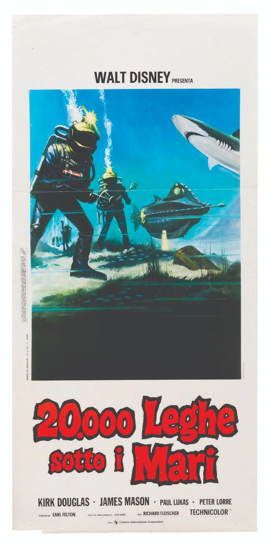 A "20,000 Leagues Under the Sea" Italian Locandina Poster.