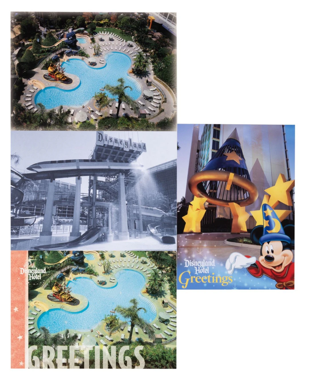 A Collection of Disneyland Hotel Pool Postcards.