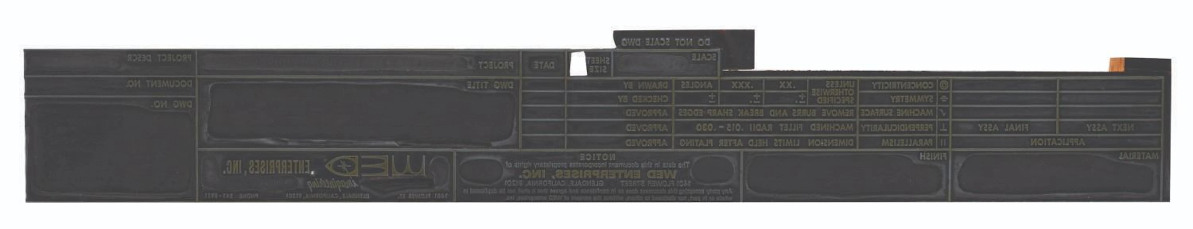 A WED Enterprises Drafting Title Block Printing Plate.
