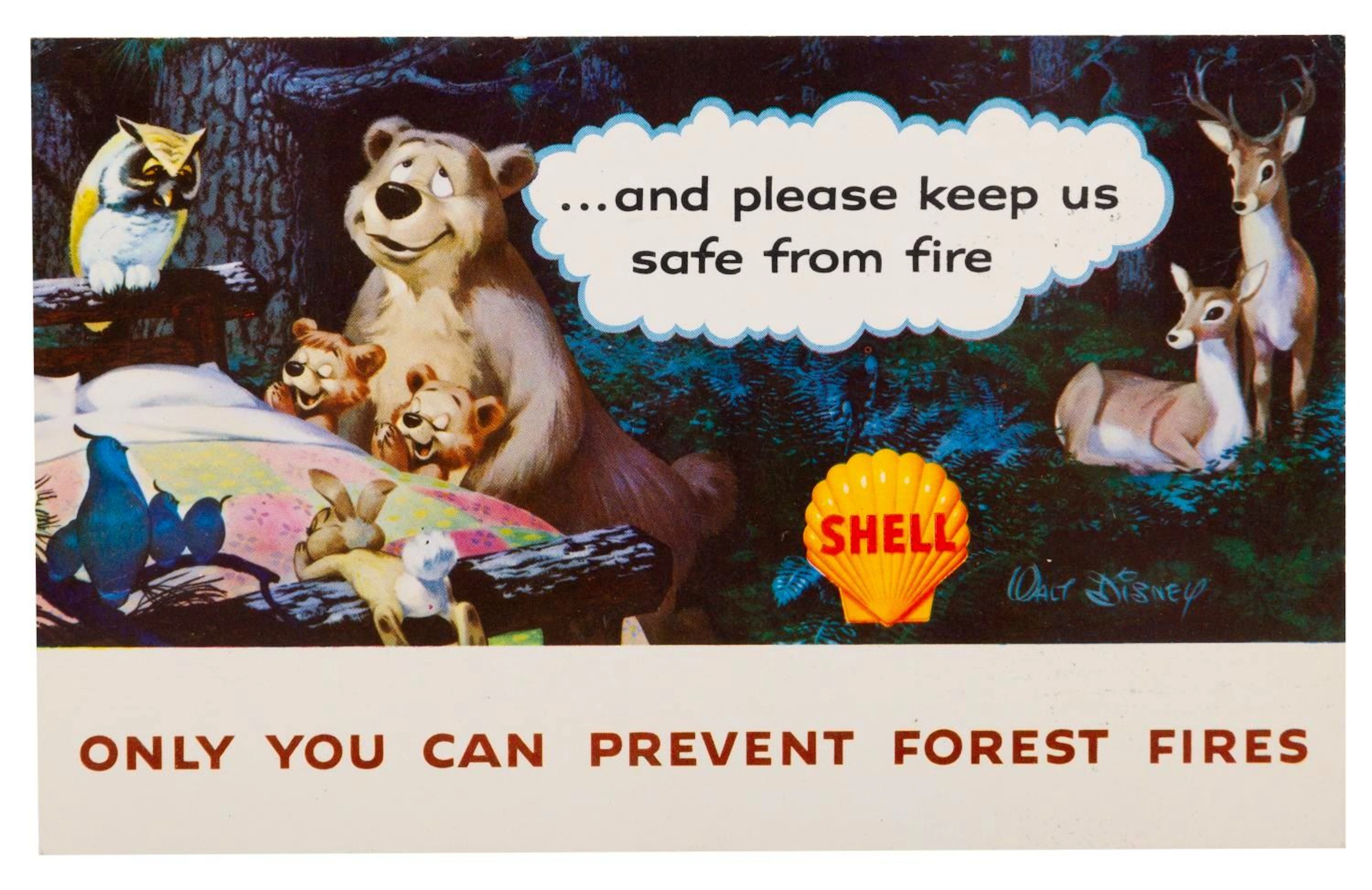 A Shell Gasoline & Disney Fire Prevention Postcard.