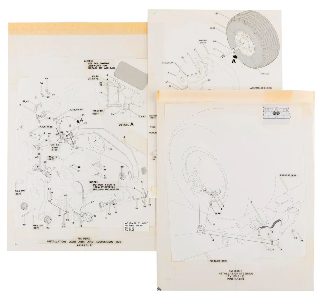 A Set of Monorail Wheel Assembly Diagram Layouts.