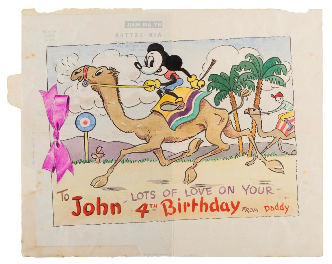 A One of a Kind Mickey Mouse Airmail Birthday card.