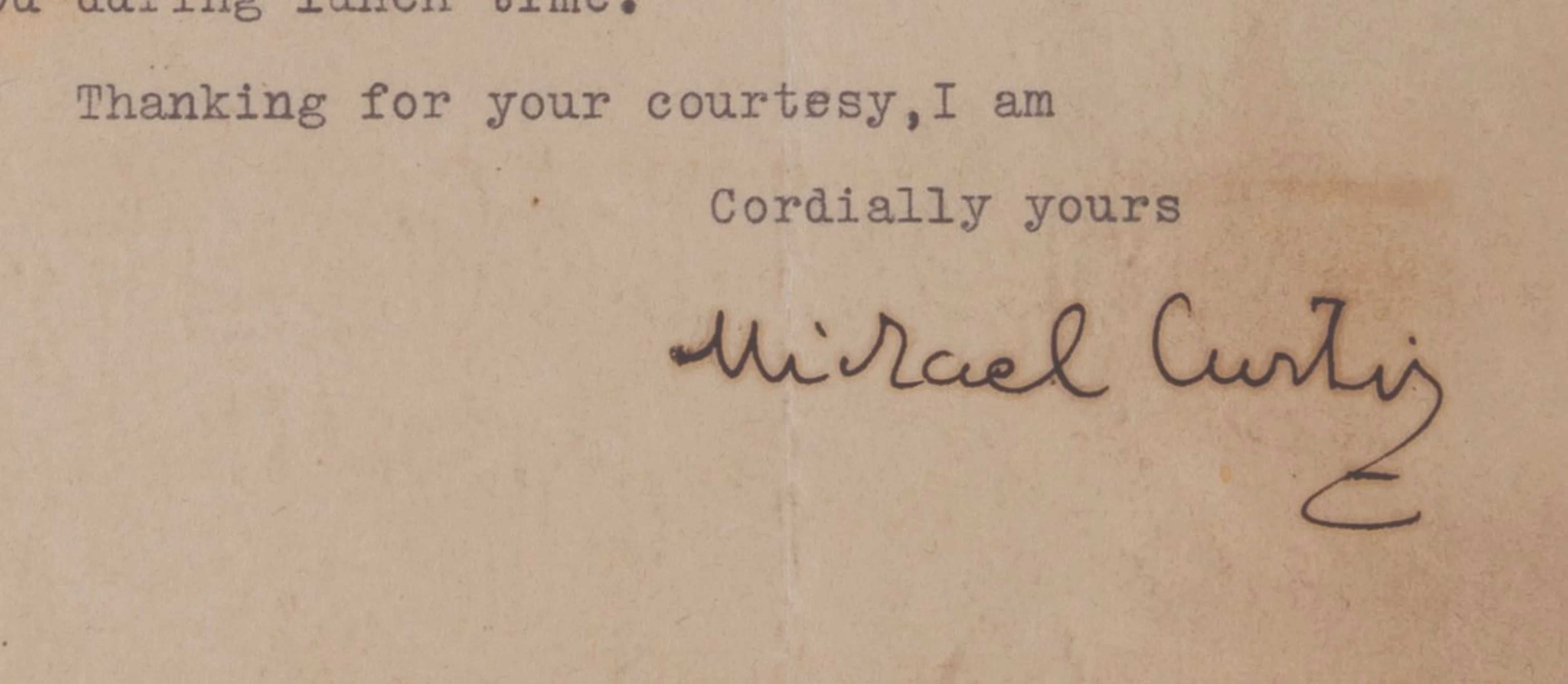 A Rare Director Michael Curtiz Signed Letter.