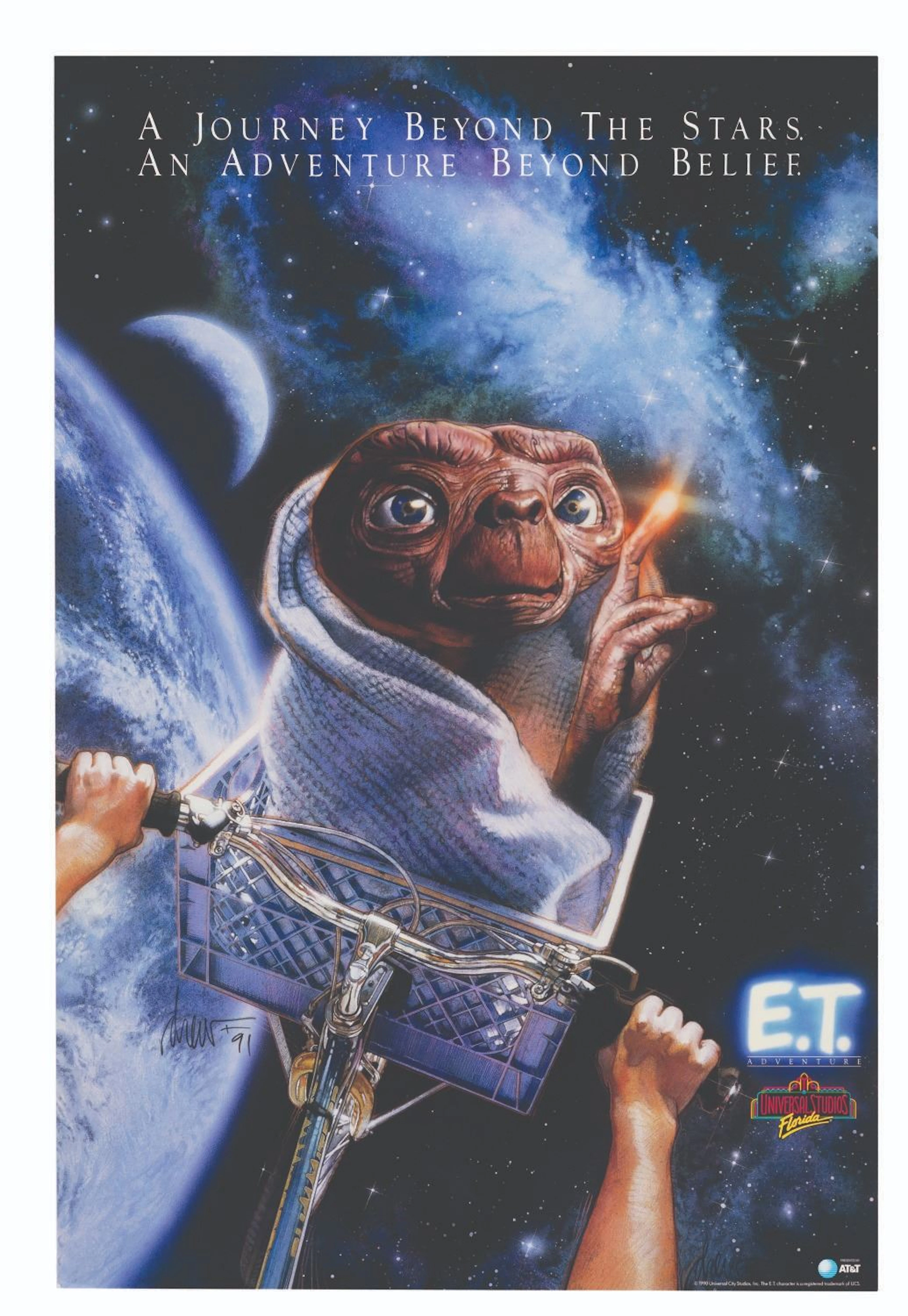 A Drew Struzan Signed E.T. Adventure Attraction Poster.