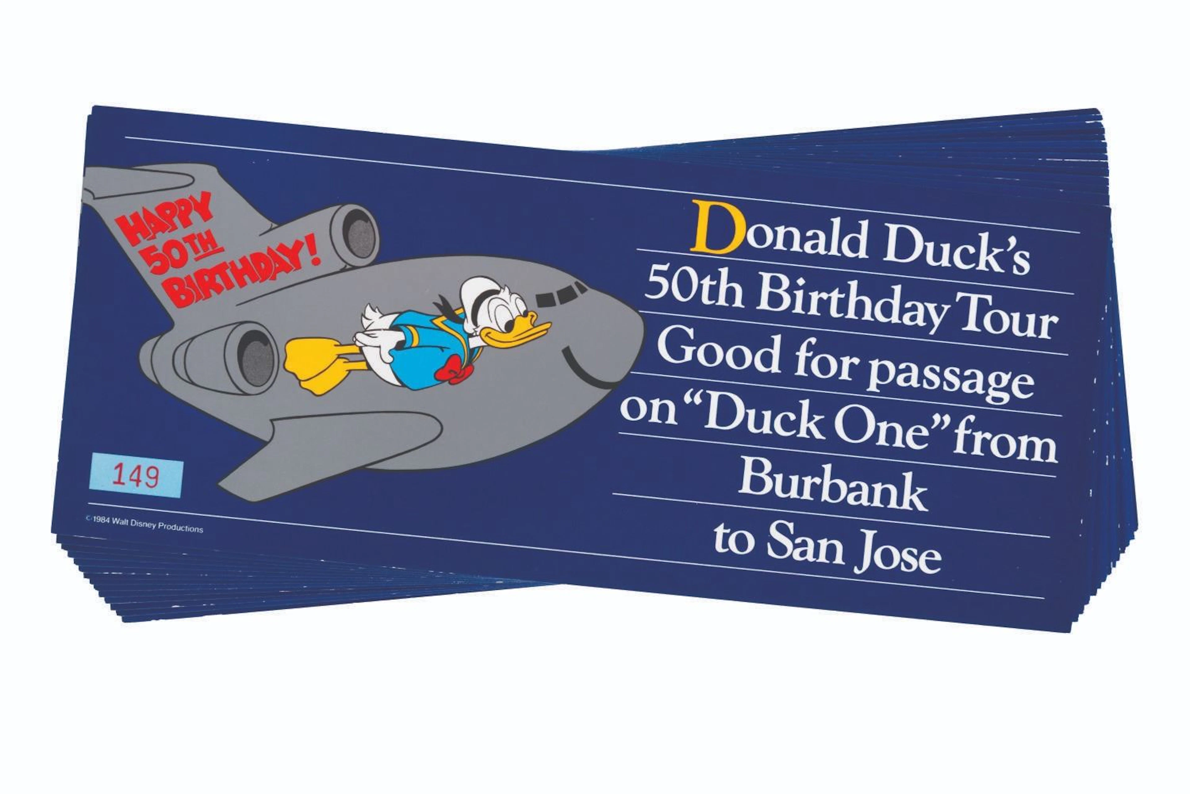 Donald Duck's 50th Birthday Set of Airline Ticket Vouchers.