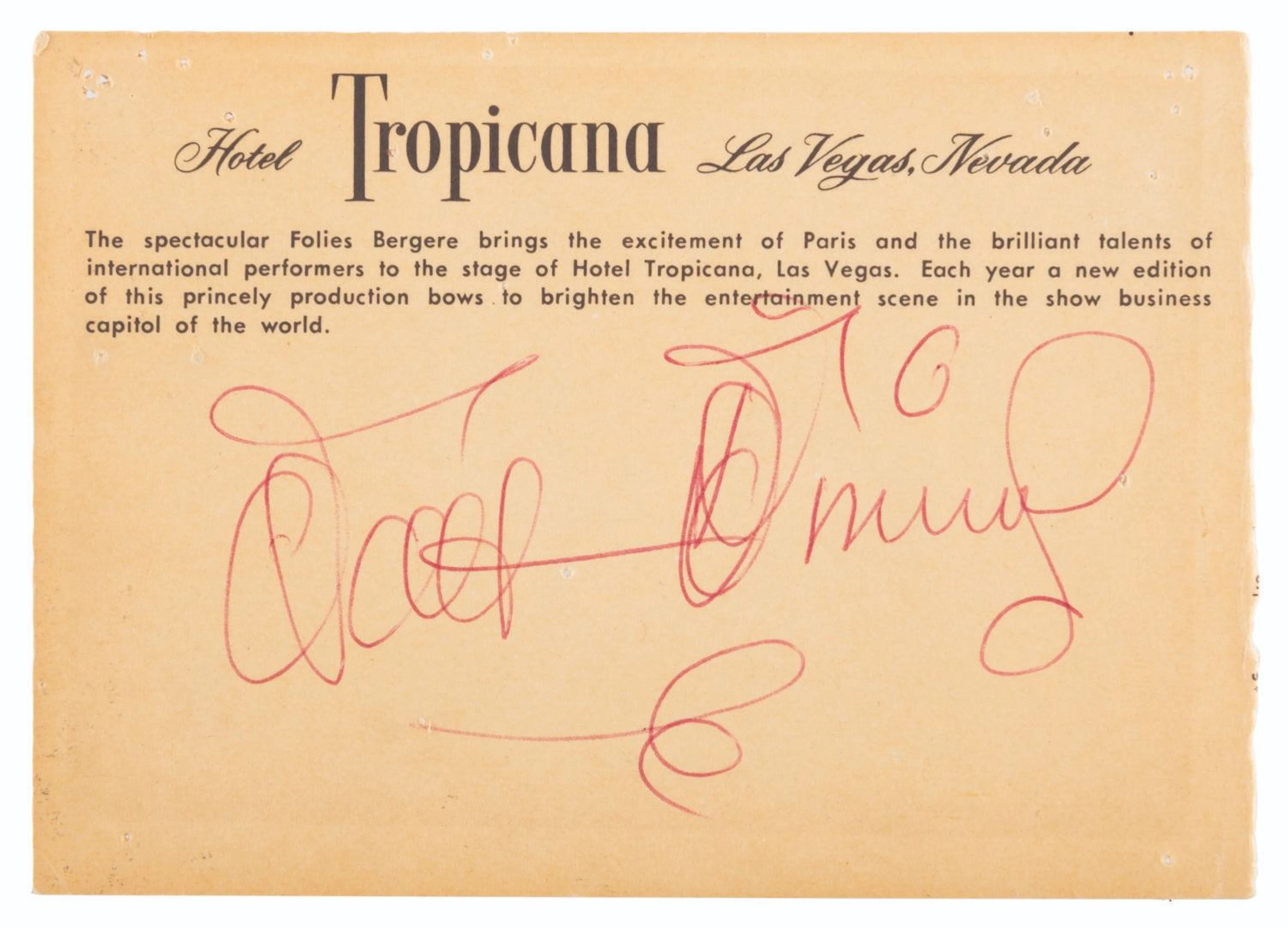A Walt Disney Signed Hotel Tropicana Postcard.