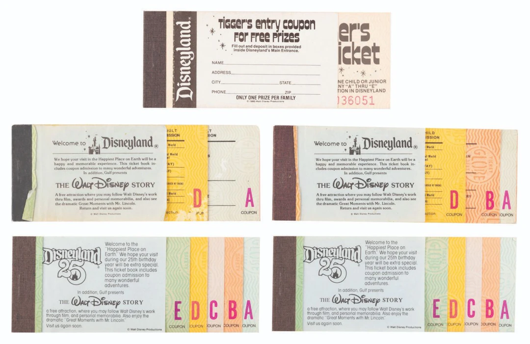 A Collection of 1980s Disneyland Ticket Books.