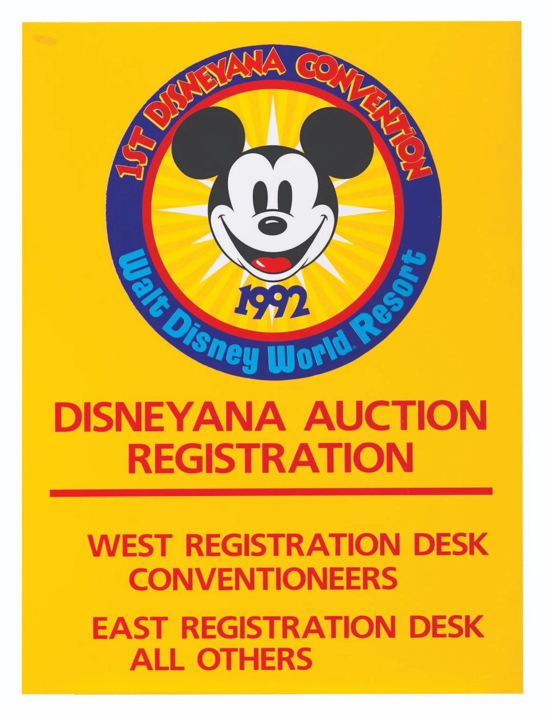 A 1st Disneyana Convention Auction Registration Sign.
