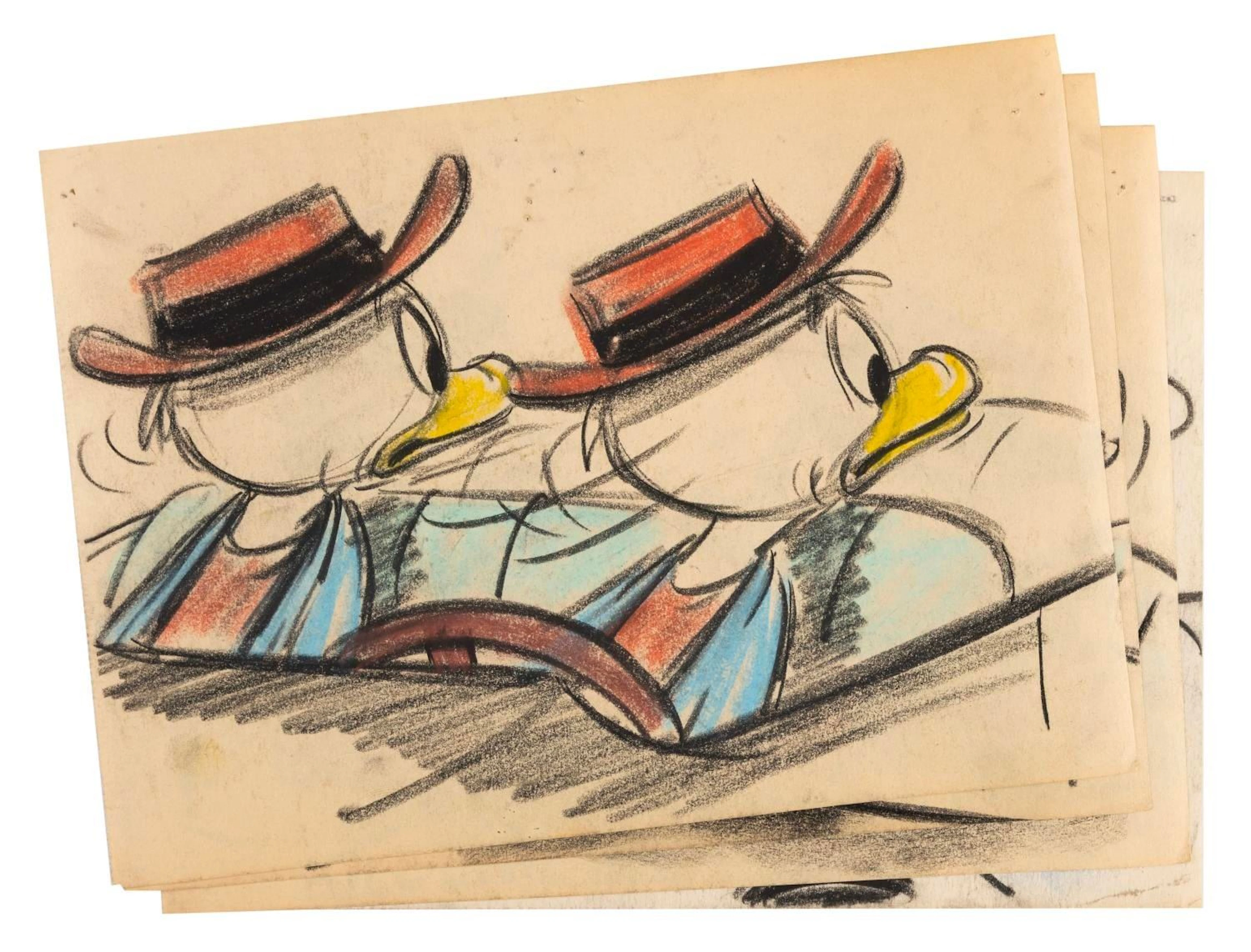 A Set of Donald and Nephews Storyboard Panels.