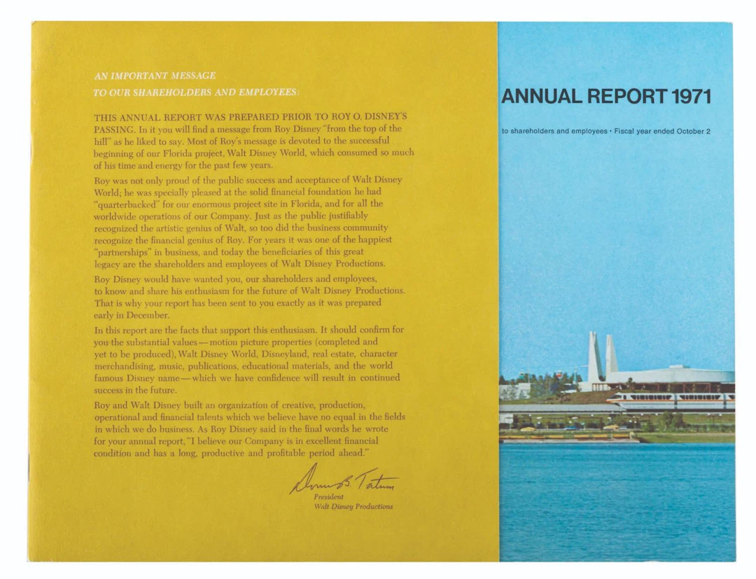 A 1971 Walt Disney Productions Annual Report.