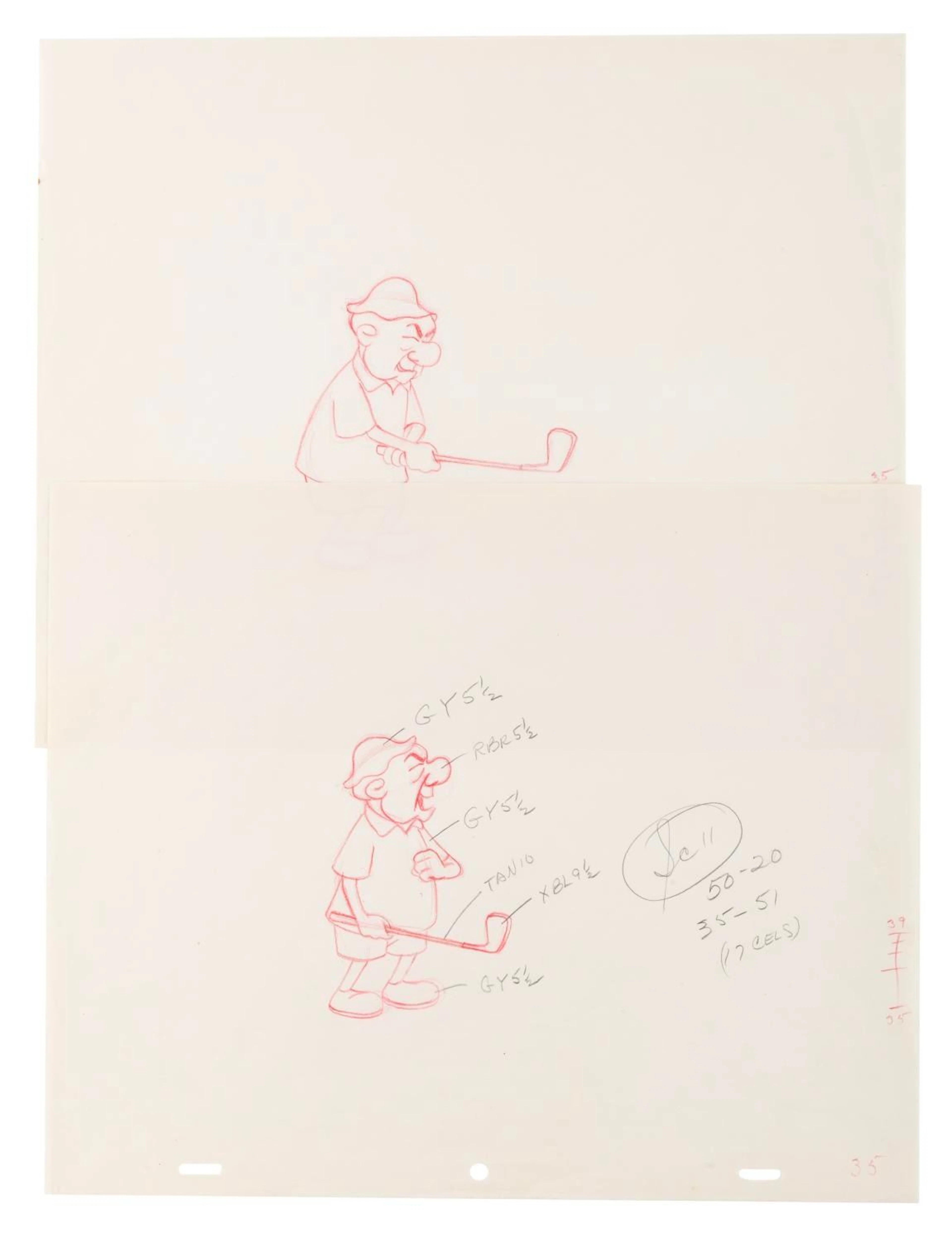 A Pair of "The Mr. Magoo Show " Golf Production Drawings.