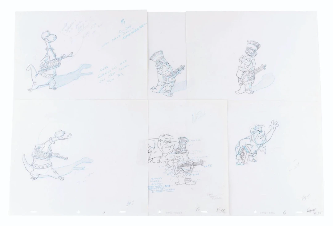 A Collection of Flintstones “Fruity Pebbles” Production Drawings.