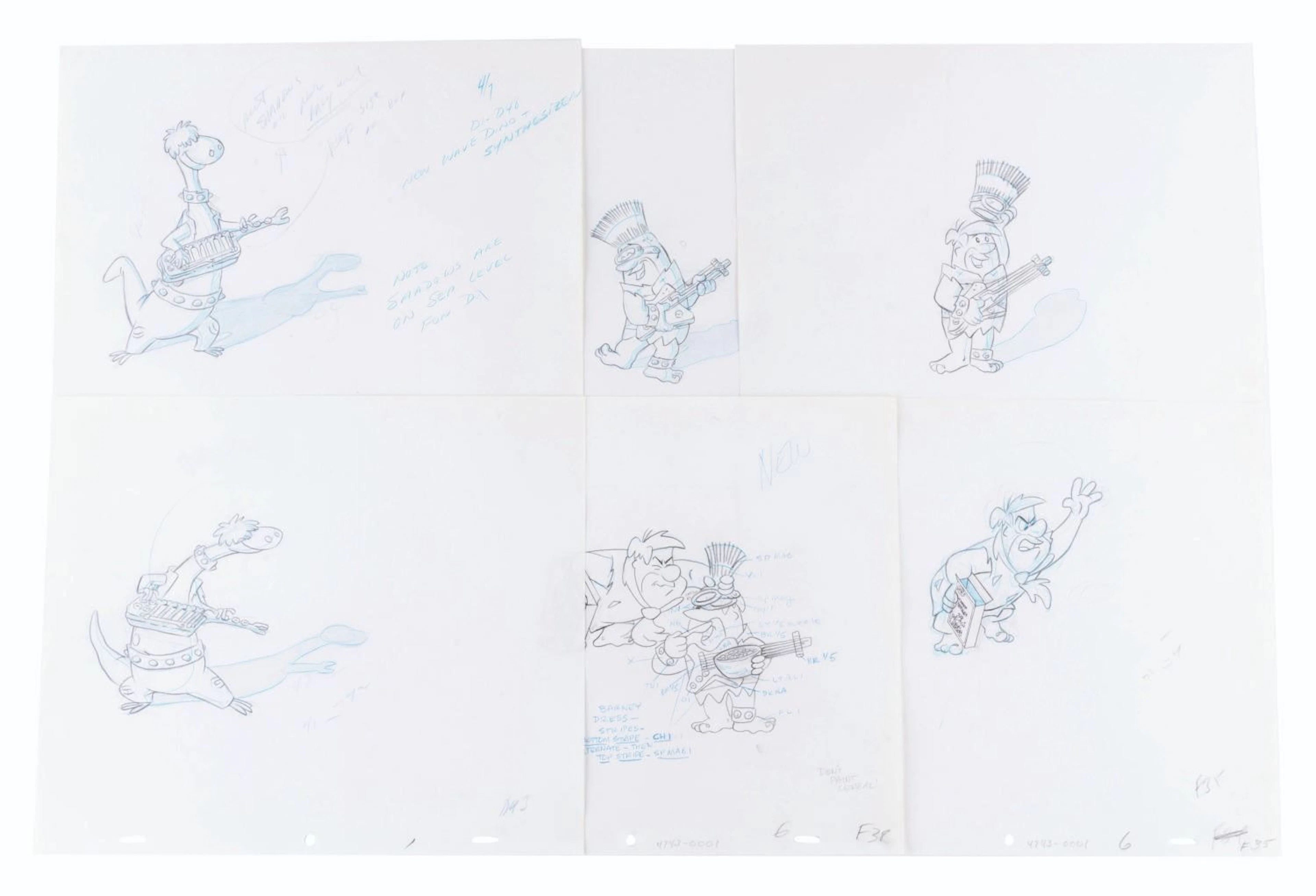 A Collection of Flintstones “Fruity Pebbles” Production Drawings.