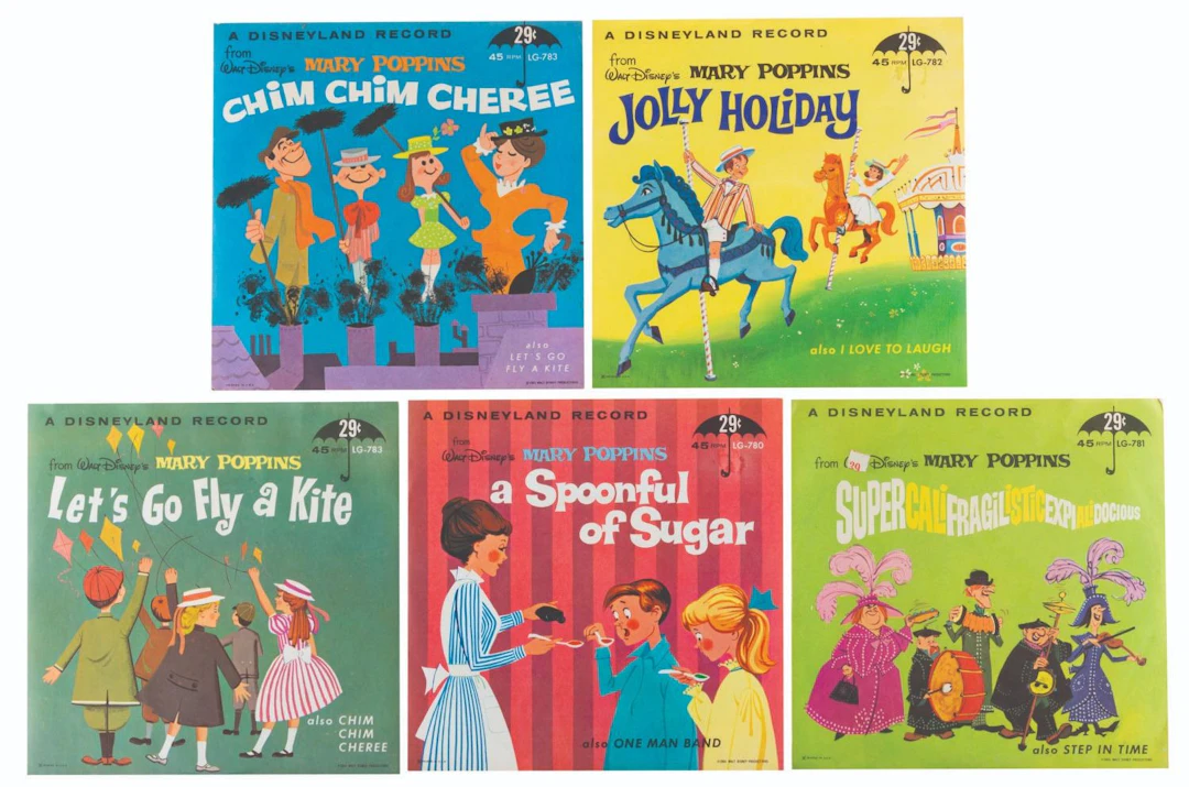 A Collection of "Mary Poppins" 45 RPM Records.