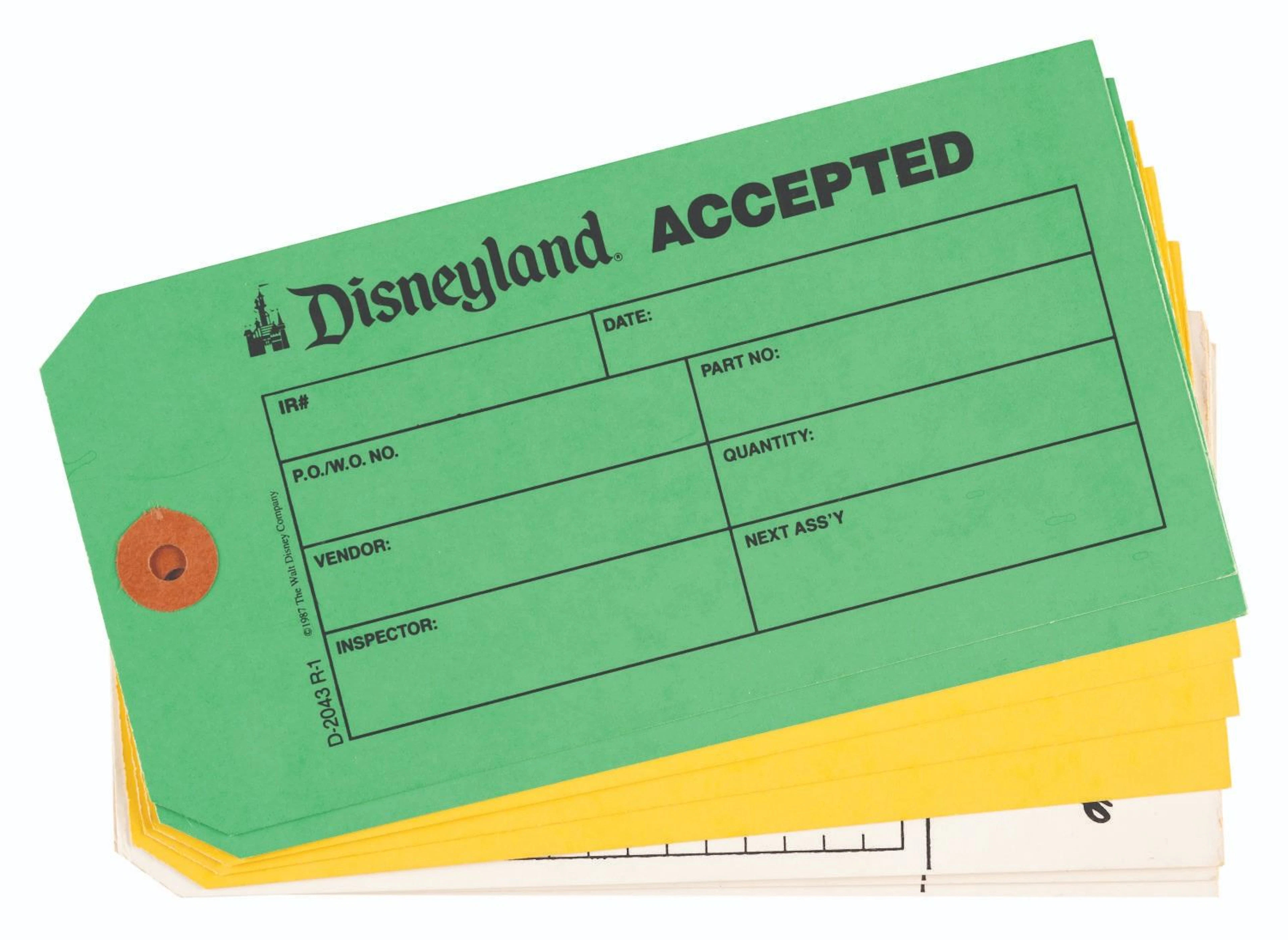 A Collection of Unused Disney Parks Inventory Tags.