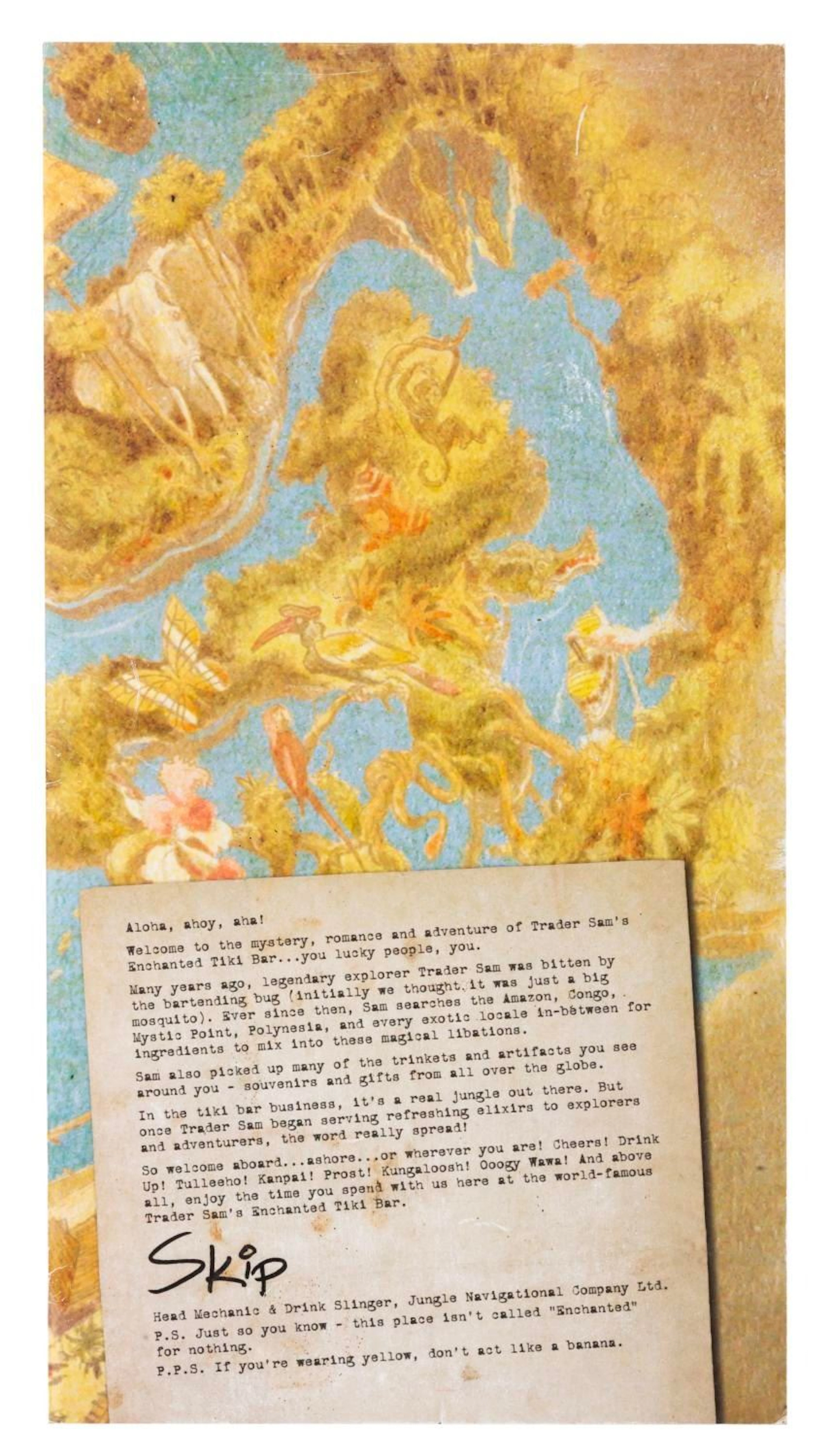 A Trader Sam's Enchanted Tiki Bar Menu.