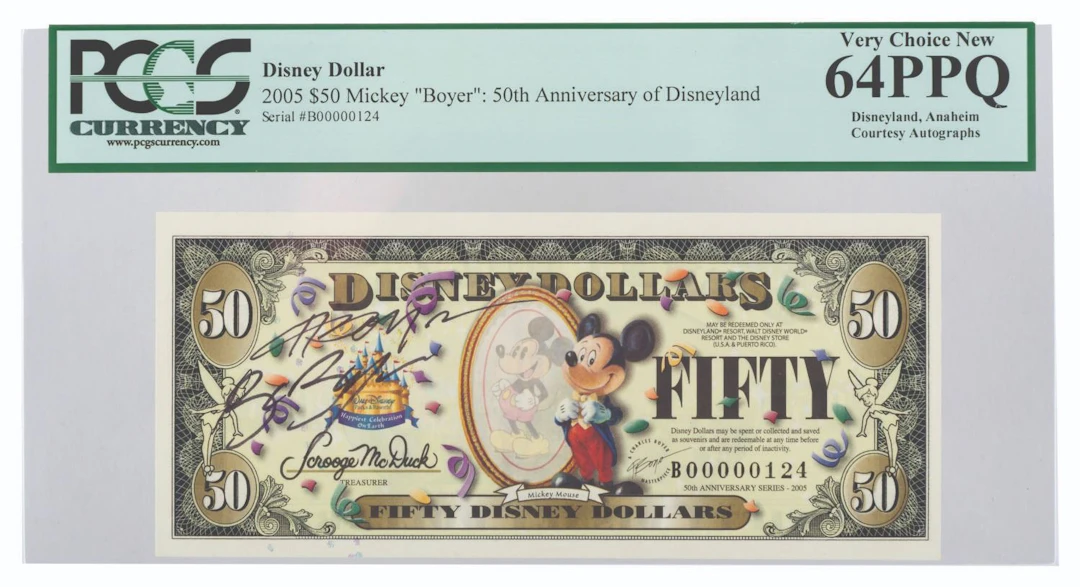 A $50 "Boyer" Disney Dollar Signed By Charles and Bruce Boyer.
