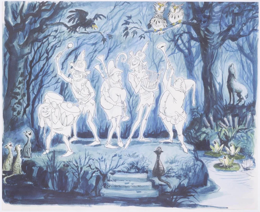 A Large Haunted Mansion Graveyard Band Marc Davis Concept Print.