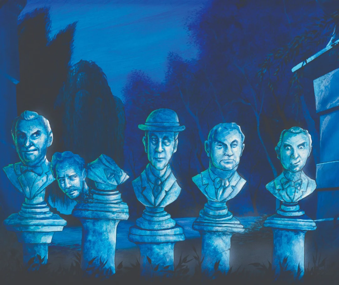An Original Haunted Mansion Singing Busts Painting.