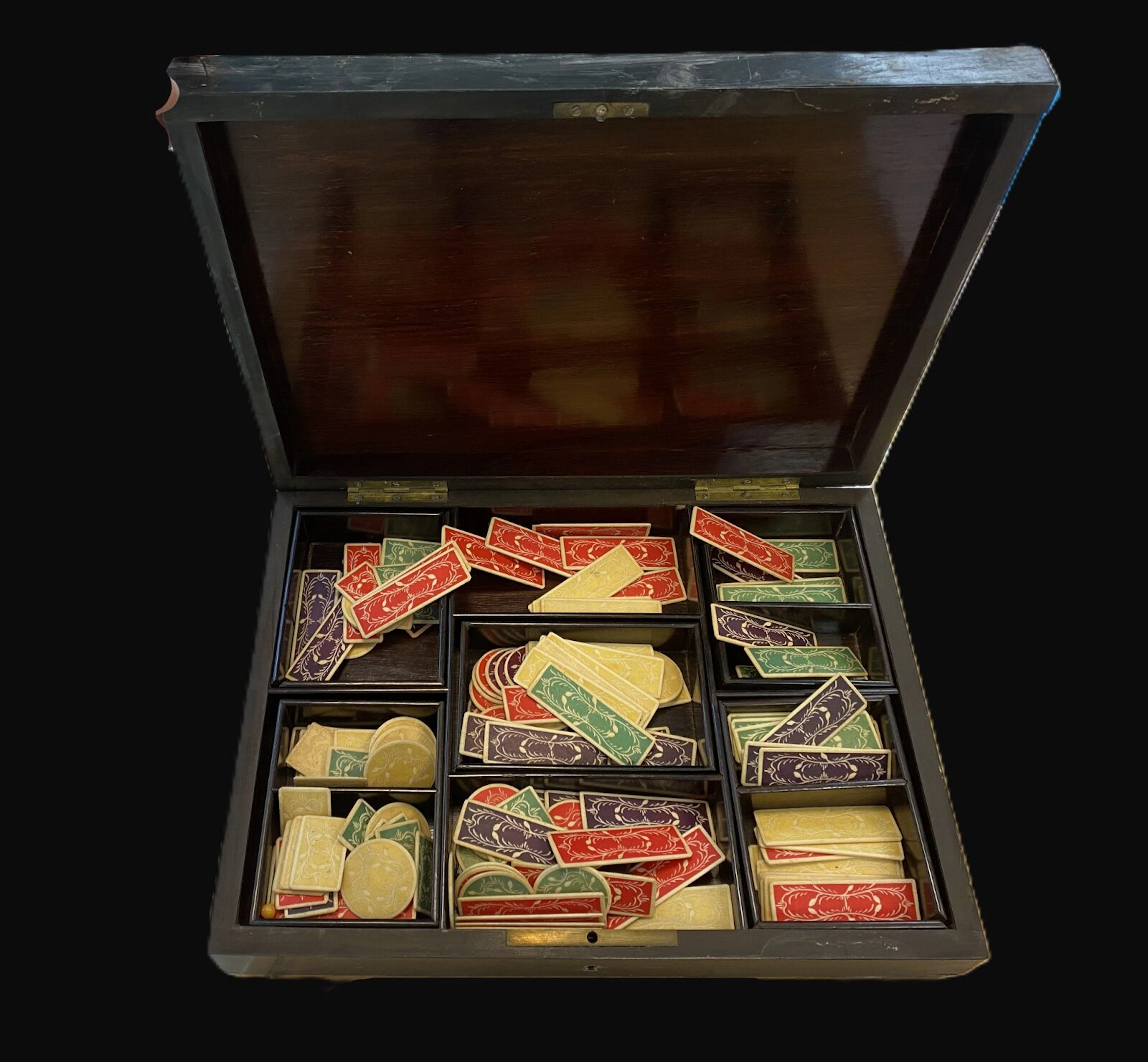 Blackened wood and brass marquetry game box with polychrome - Lot 86