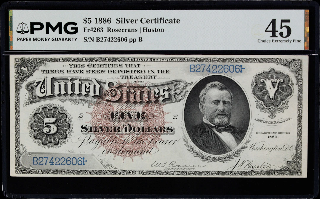 Fr. 263. 1886 $5 Silver Certificate. PMG Choice Extremely Fine 45.