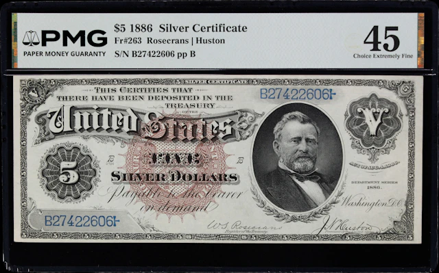 Fr. 263. 1886 $5 Silver Certificate. PMG Choice Extremely Fine 45.