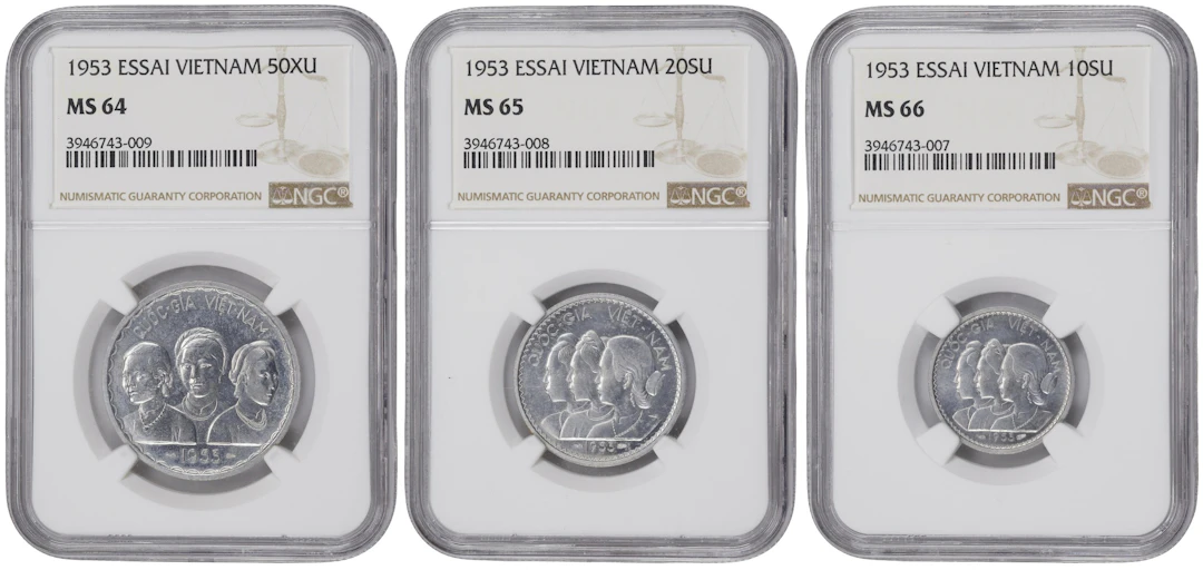 VIETNAM. Aluminum Essai (Pattern) Set (3 pieces), 1953. All NGC Certified.