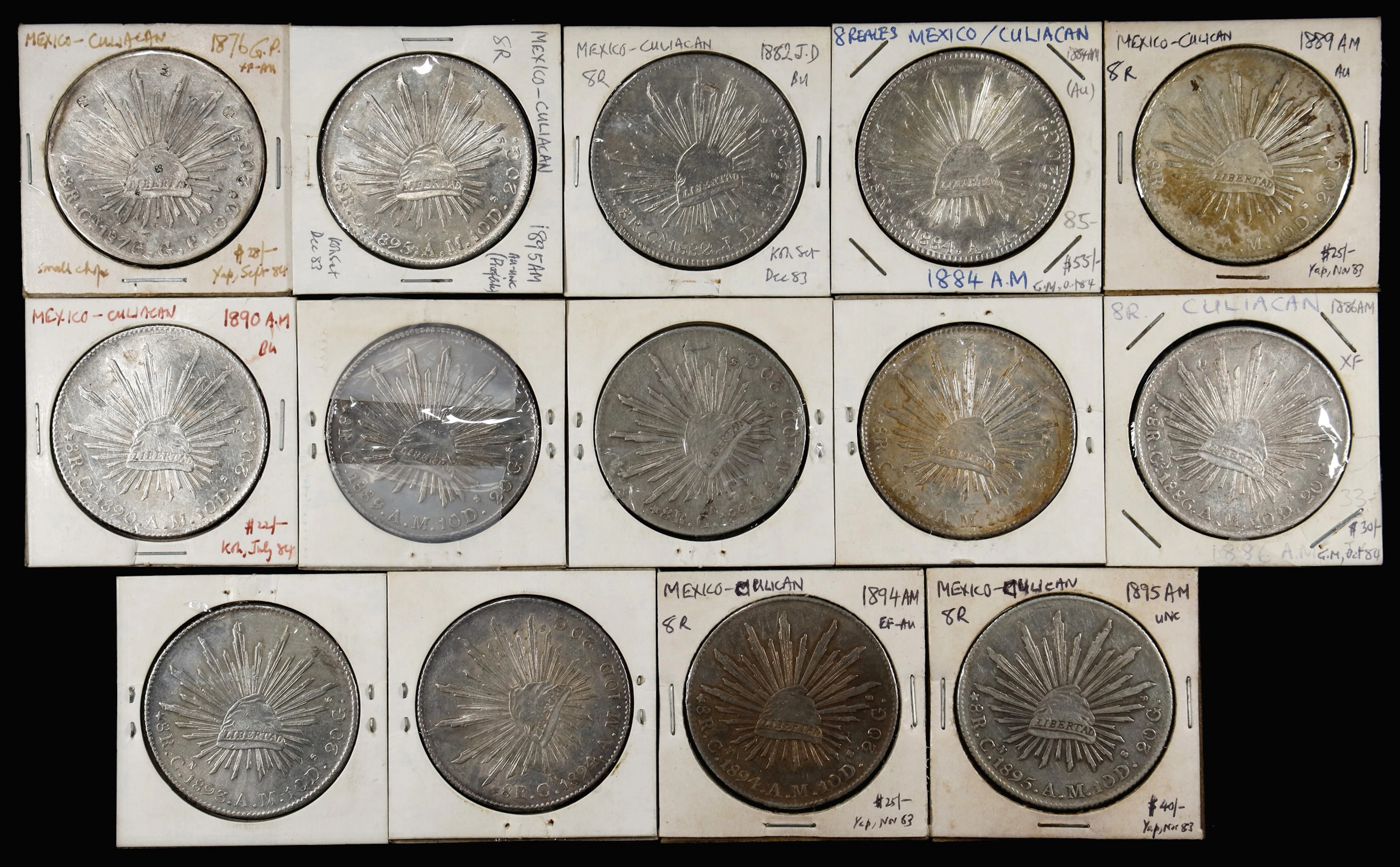 MEXICO. Group of 8 Reales (14 Pieces), 1876-95. Culiacan Mint. Grade