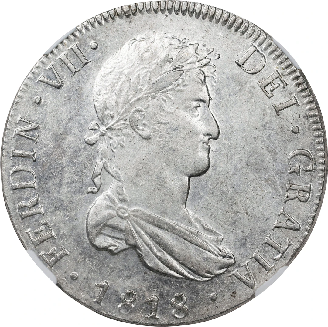 BOLIVIA. 8 Reales, 1818-PTS PJ. Potosi Mint. Ferdinand VII. NGC AU-55.