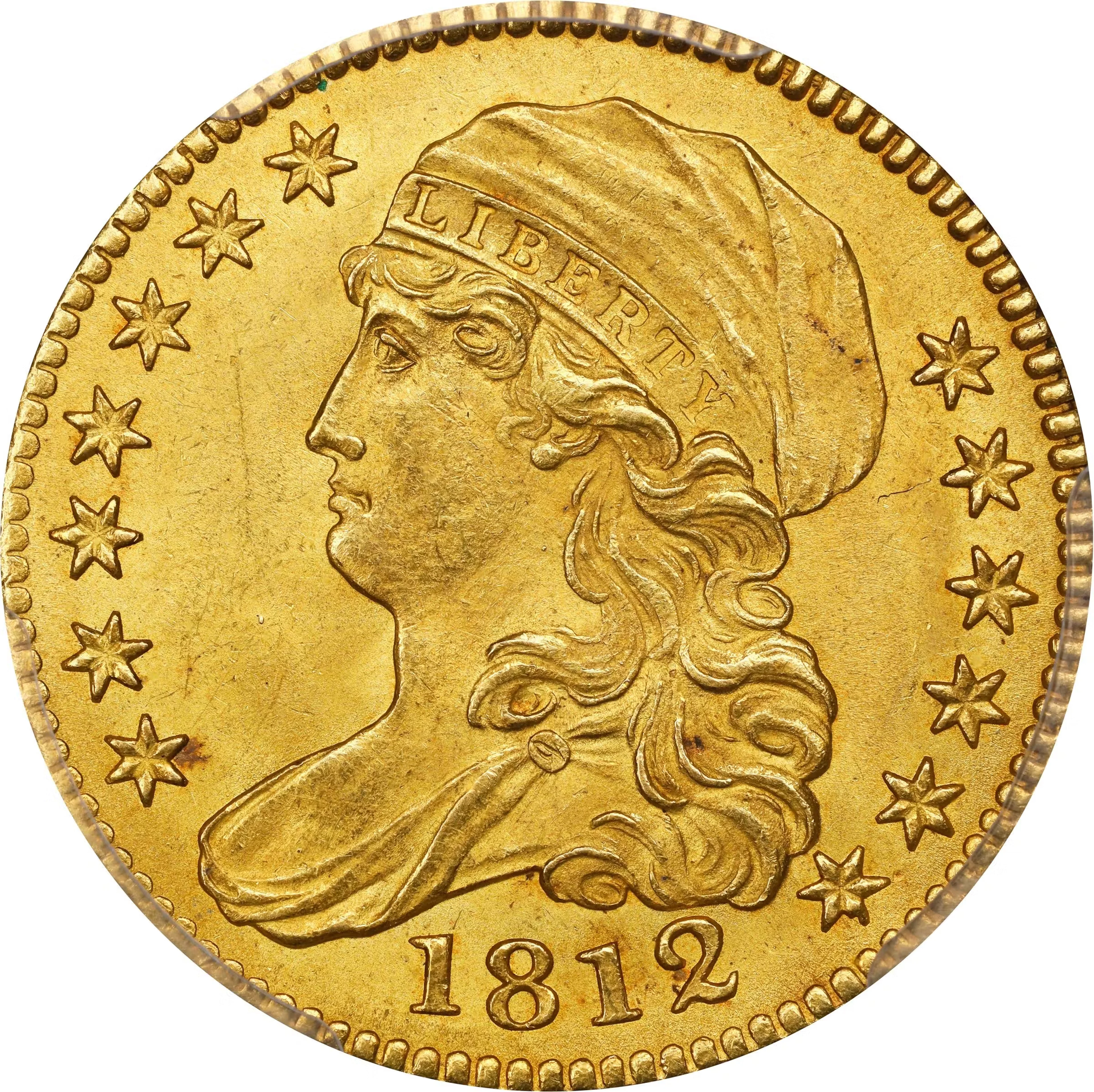 1812 Capped Bust Left Half Eagle. BD-1. Rarity-3. Wide 5 D. MS-64+ (PCGS). CAC.