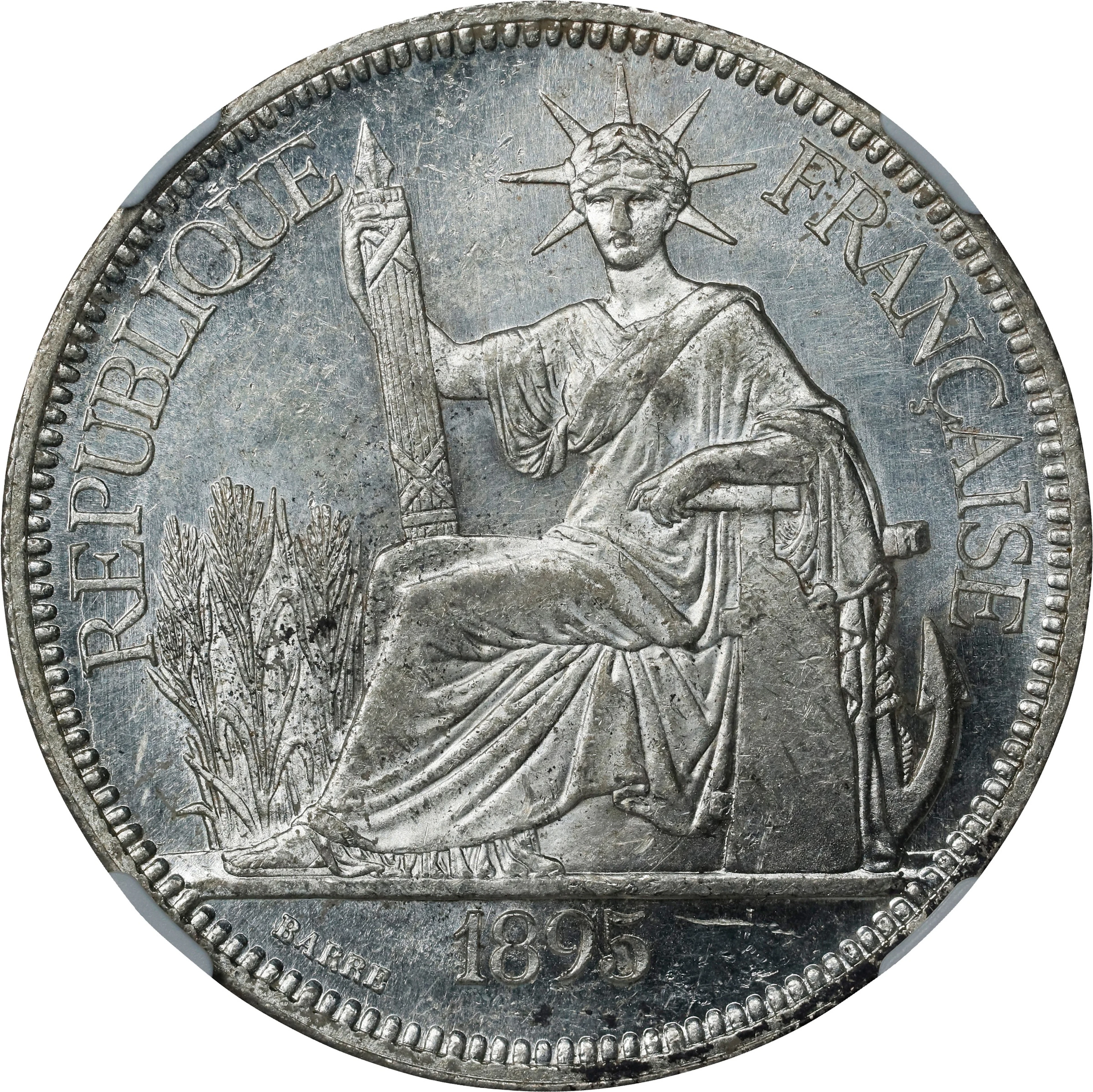 FRENCH INDO-CHINA. Piastre, 1895-A. Paris Mint. NGC MS-61.
