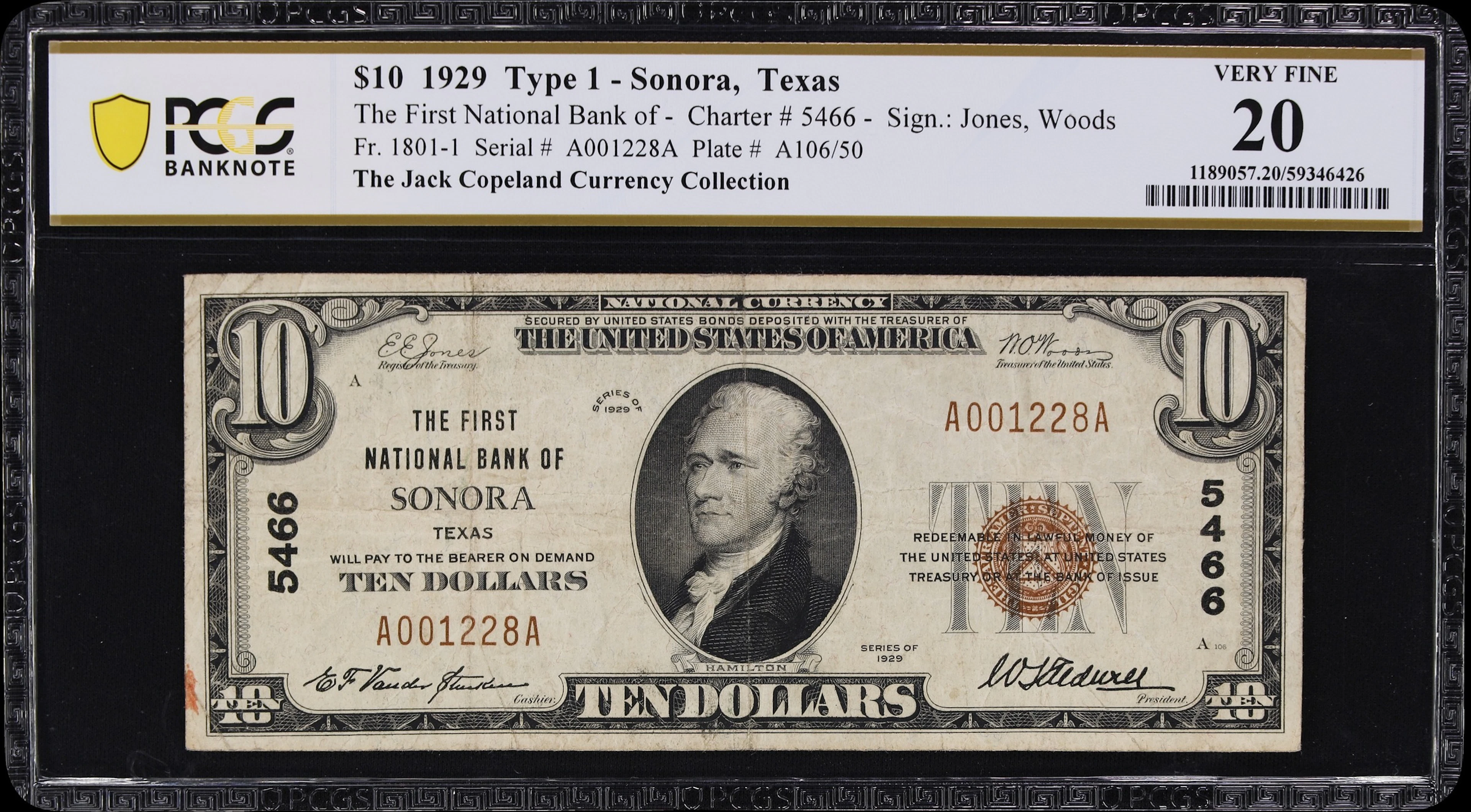 Sonora, Texas. $10 1929 Ty. 1. Fr. 1801-1. First NB. Charter #5466.