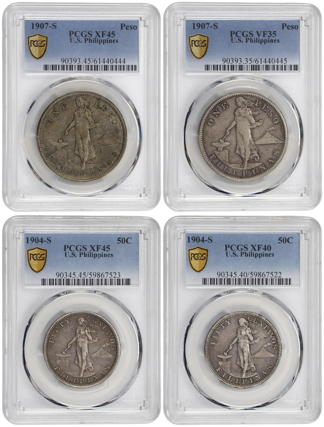 PHILIPPINES. Quartet of Silver Denominations (4 Pieces), 1904 & 1907.