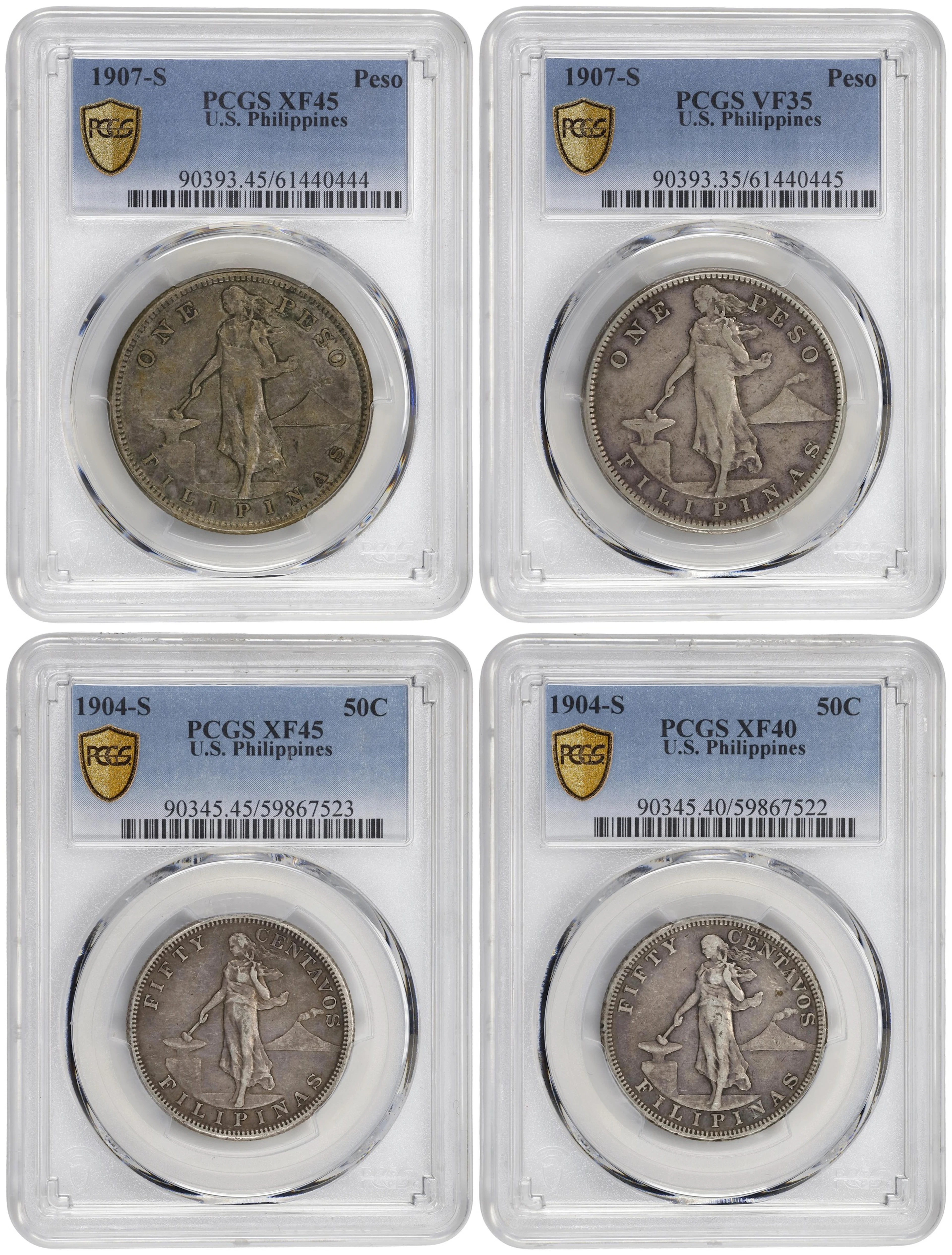 PHILIPPINES. Quartet of Silver Denominations (4 Pieces), 1904 & 1907.