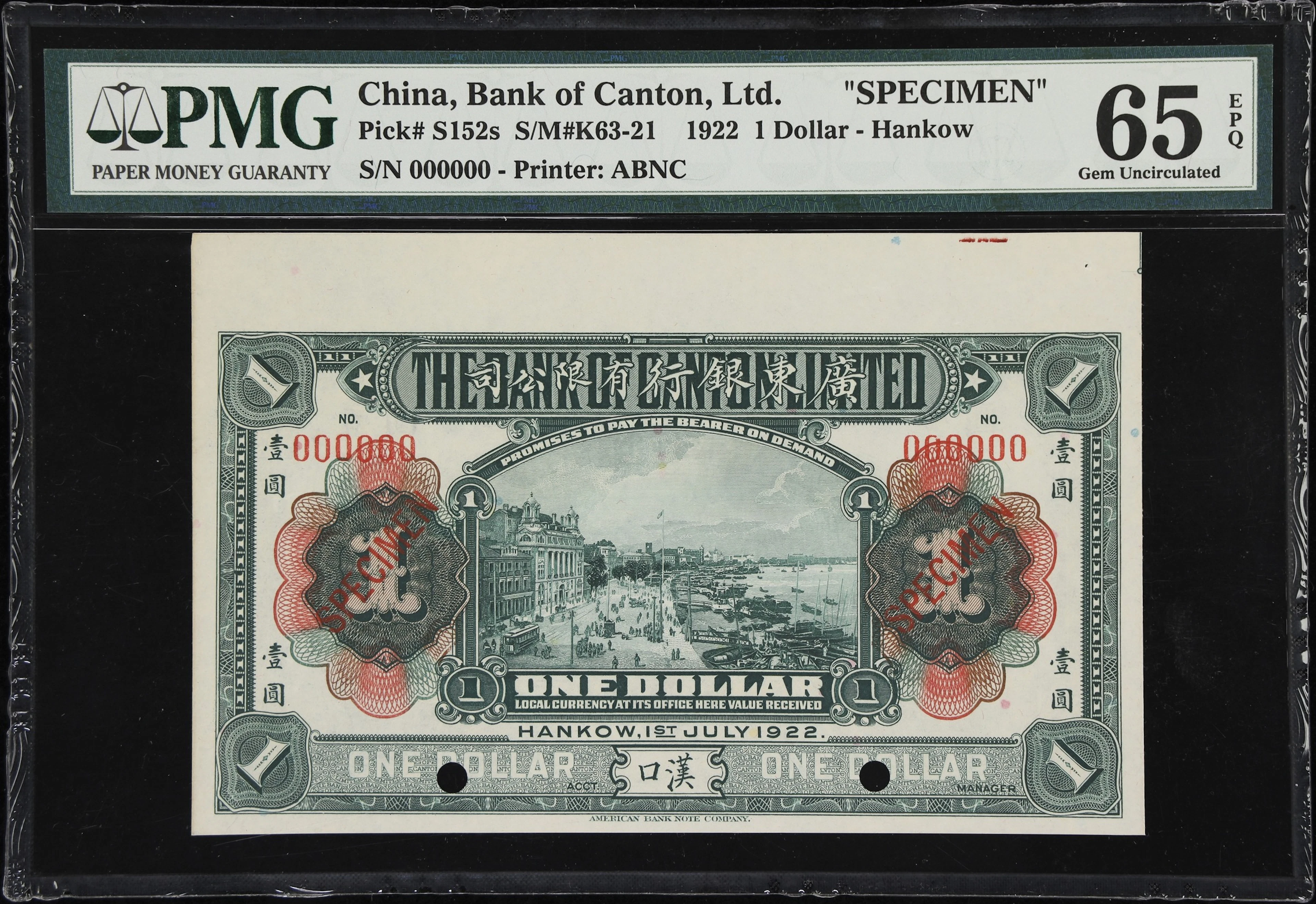 CHINA--FOREIGN BANKS. Bank of Canton Limited. 1 Dollar, 1.7.1922.
