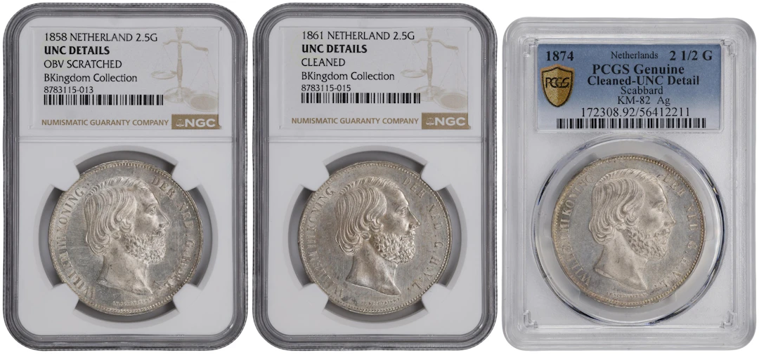 NETHERLANDS. Trio of 2-1/2 Gulden (3 Pieces), 1858-74. Utrecht Mint.