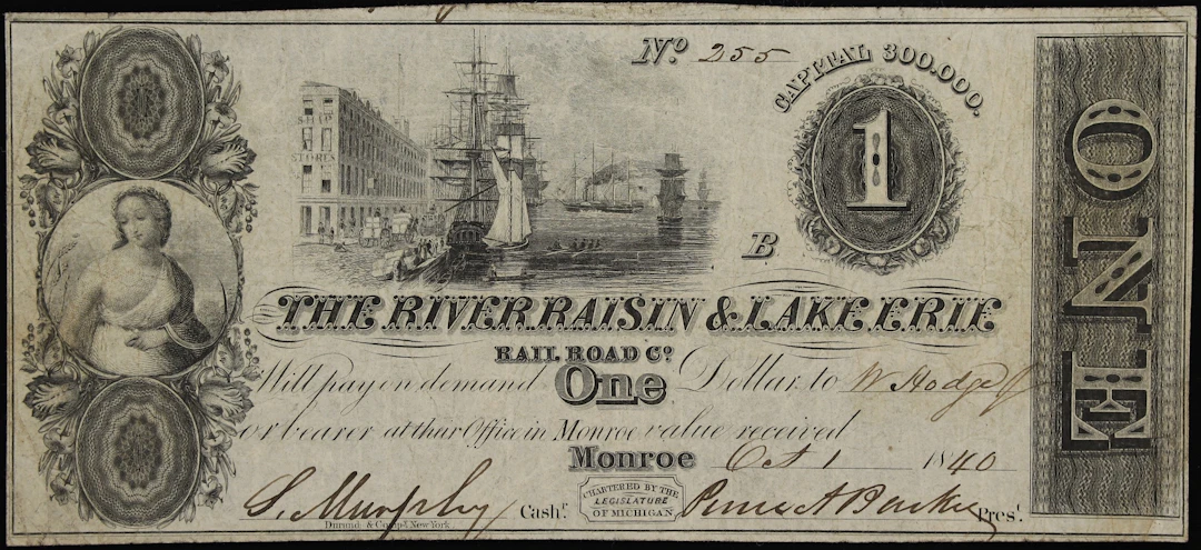 Monroe, Michigan. River Raisin & Lake Erie Rail Road Company. 1840 $1. Fine.