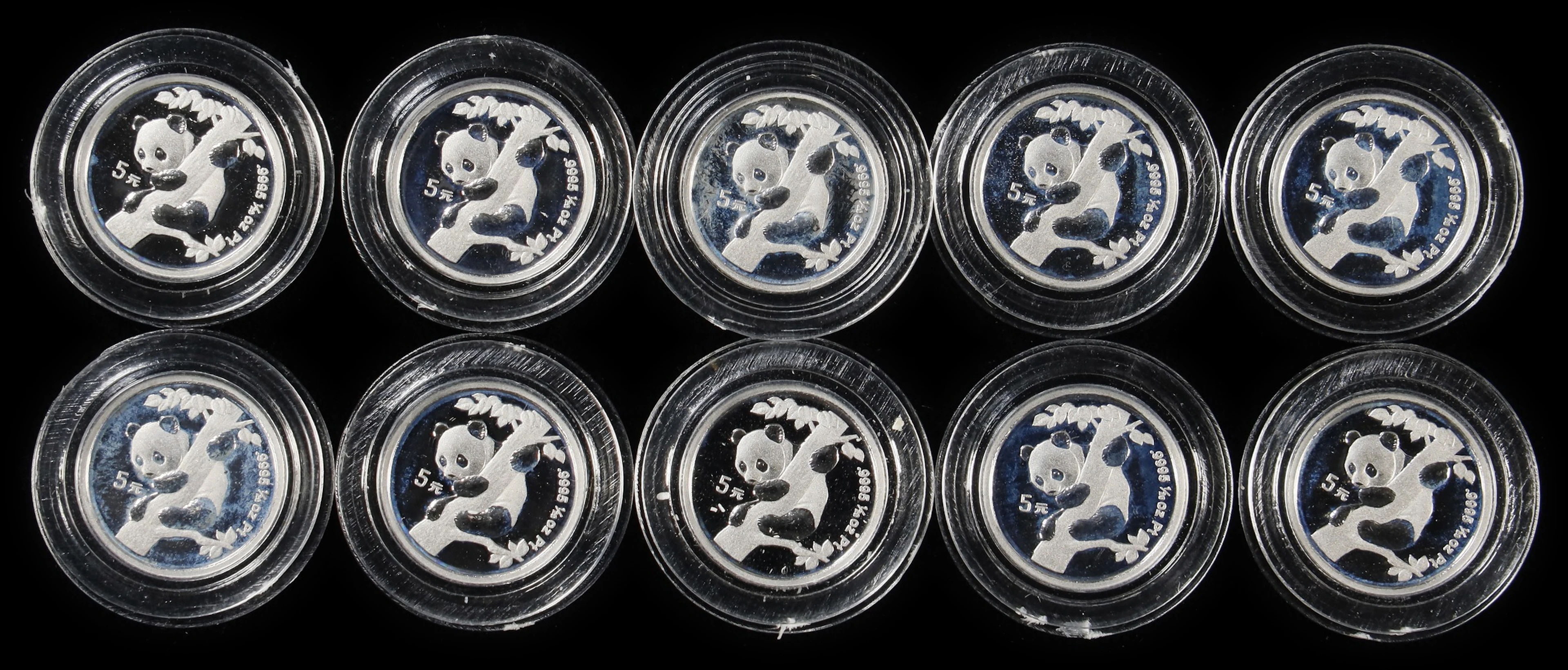 (0.5 oz, 15.552 g APtW). China. Lot of (10) 1996 1/20 oz Platinum Pandas.