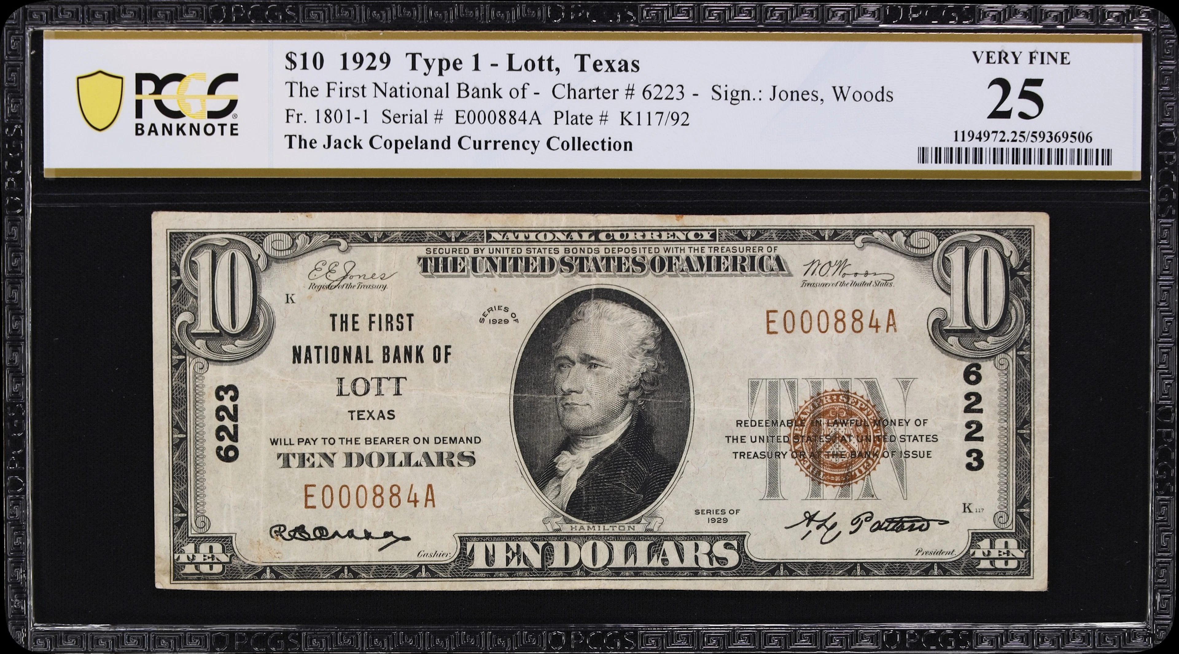 Lott, Texas. $10 1929 Ty. 1. Fr. 1801-1. First NB. Charter #6223.
