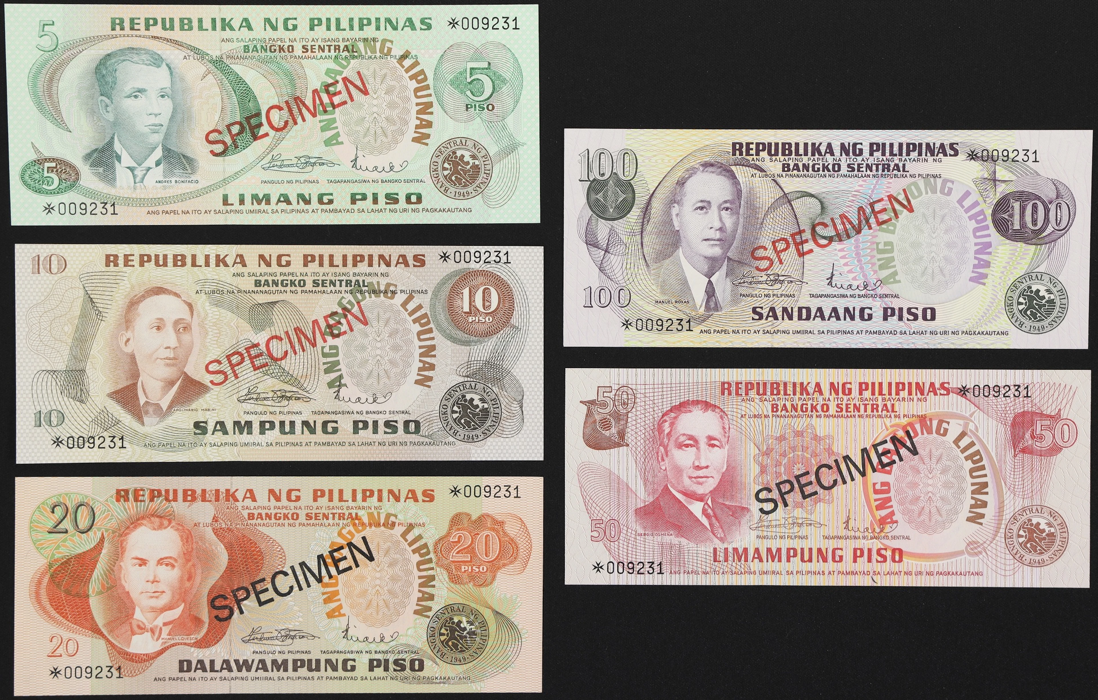 PHILIPPINES. Lot of (5). Bangko Sentral ng Pilipinas. 5, 10, 20, 50