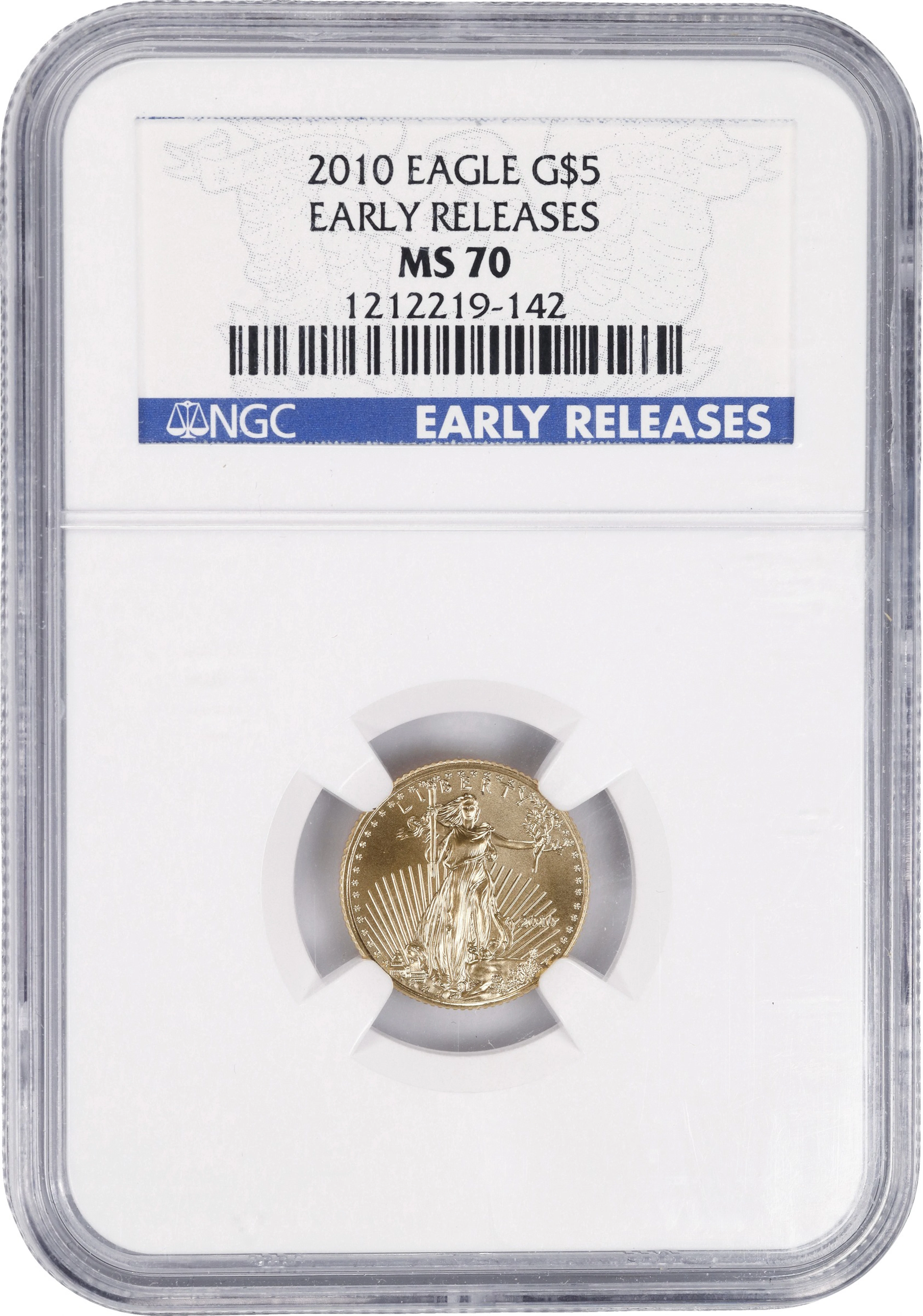 (0.1 oz, 3.11 g AGW). 2010 American Gold Eagle $5. MS-70 (NGC).