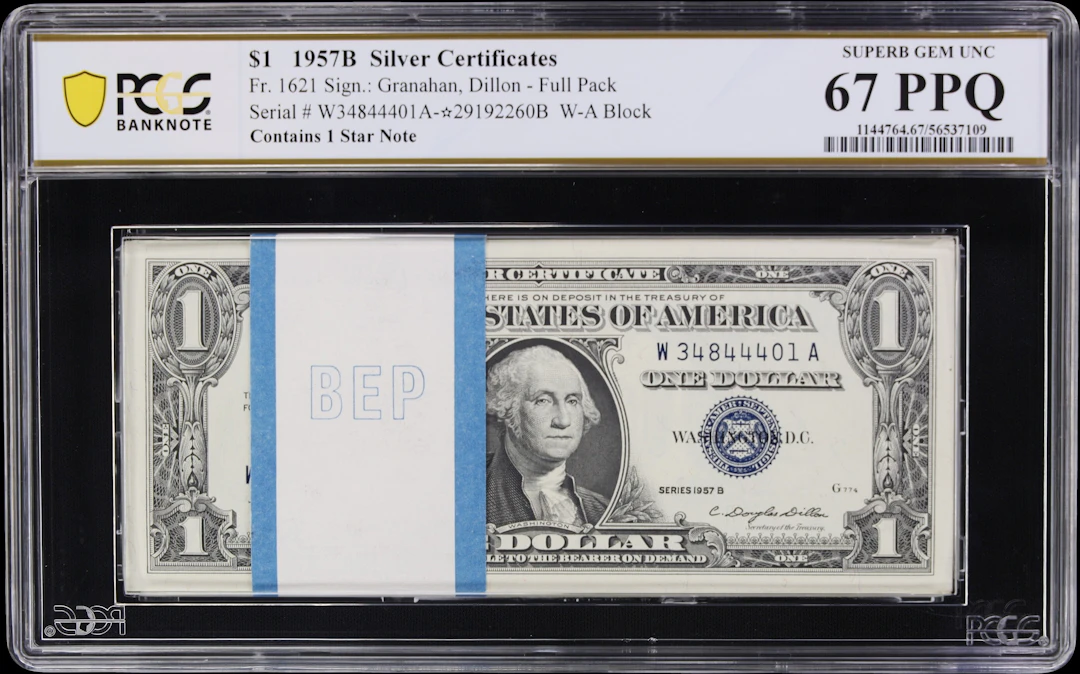 Original Pack of 100. Contains 1 Star Note. Fr. 1621. 1957B $1 Silver