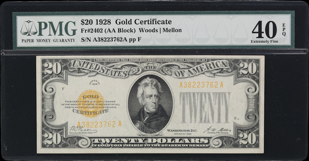 Fr. 2402. 1928 $20 Gold Certificate. PMG Extremely Fine 40 EPQ.