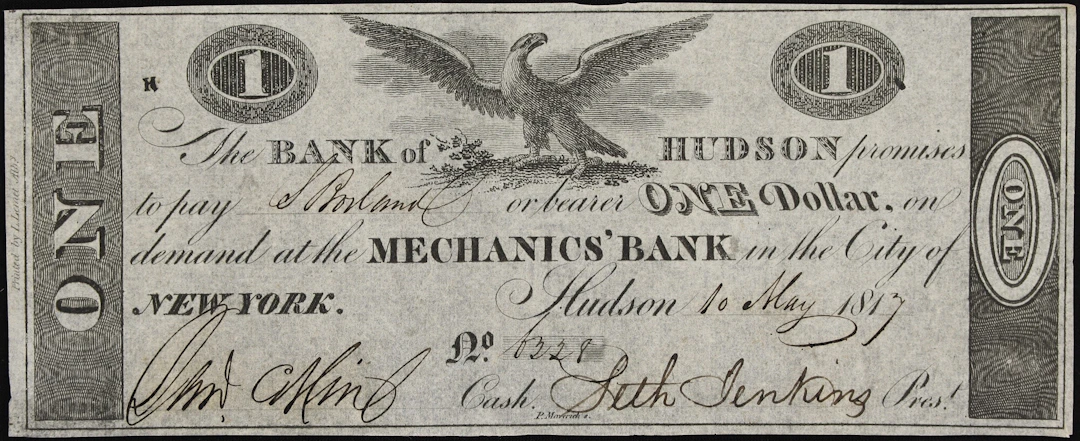 Hudson, New York. Bank of Hudson. 1817 $1. About Uncirculated.