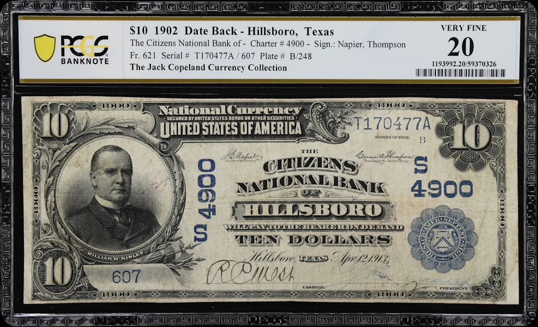 Hillsboro, Texas. $10 1902 Date Back. Fr. 621. Citizens NB. Charter