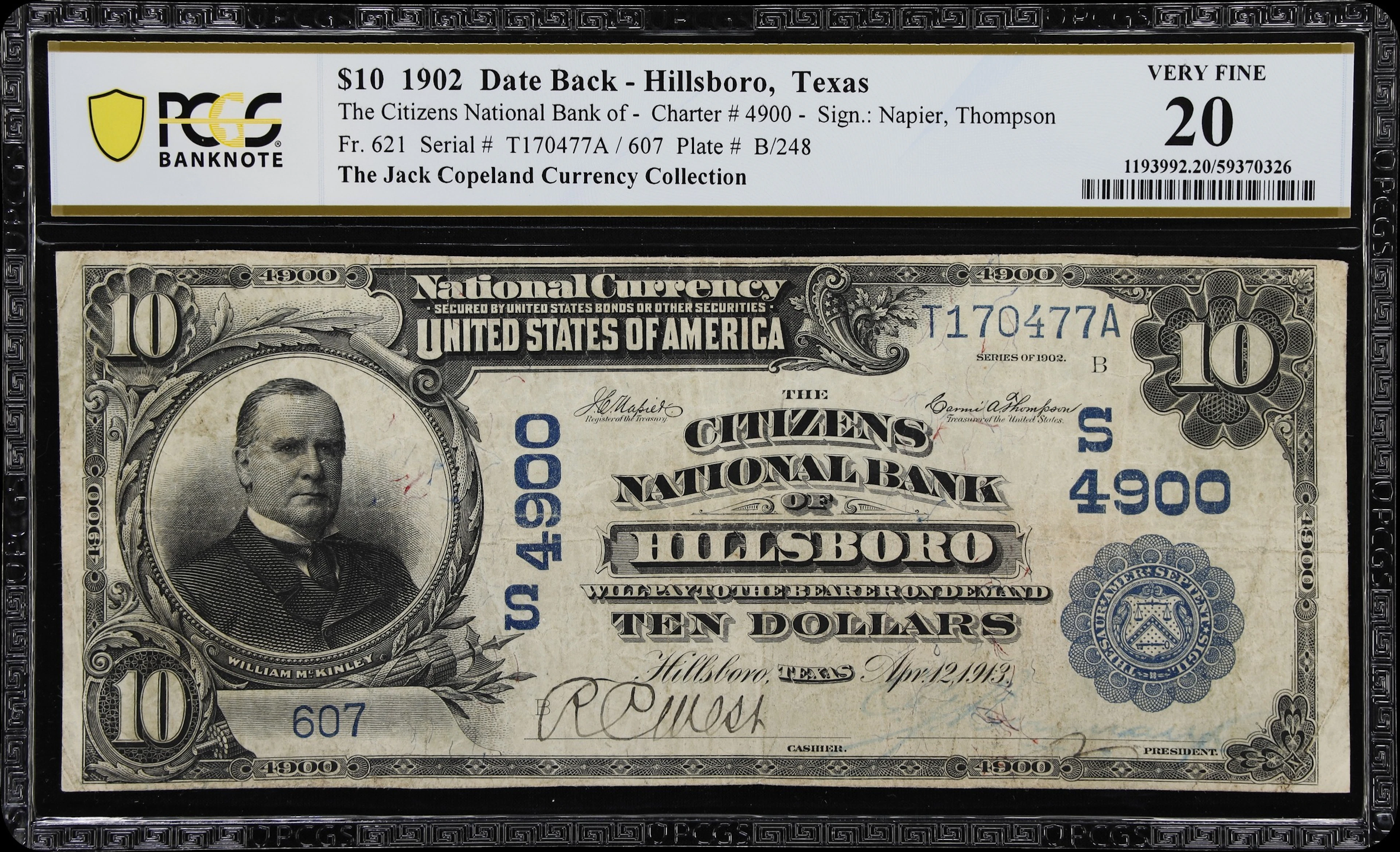 Hillsboro, Texas. $10 1902 Date Back. Fr. 621. Citizens NB. Charter