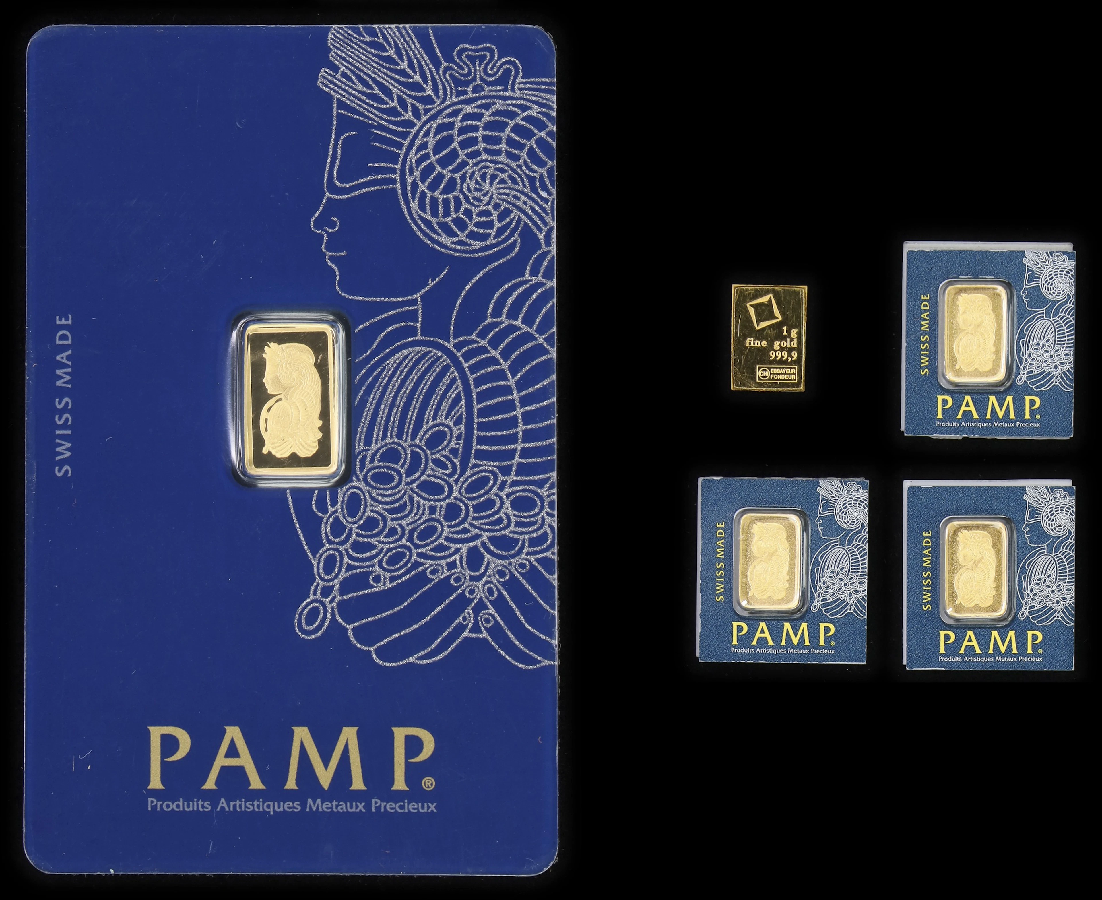 (0.161 oz, 5 g AGW). Lot of (5) Assorted Refineries 1 gram Gold Bars.