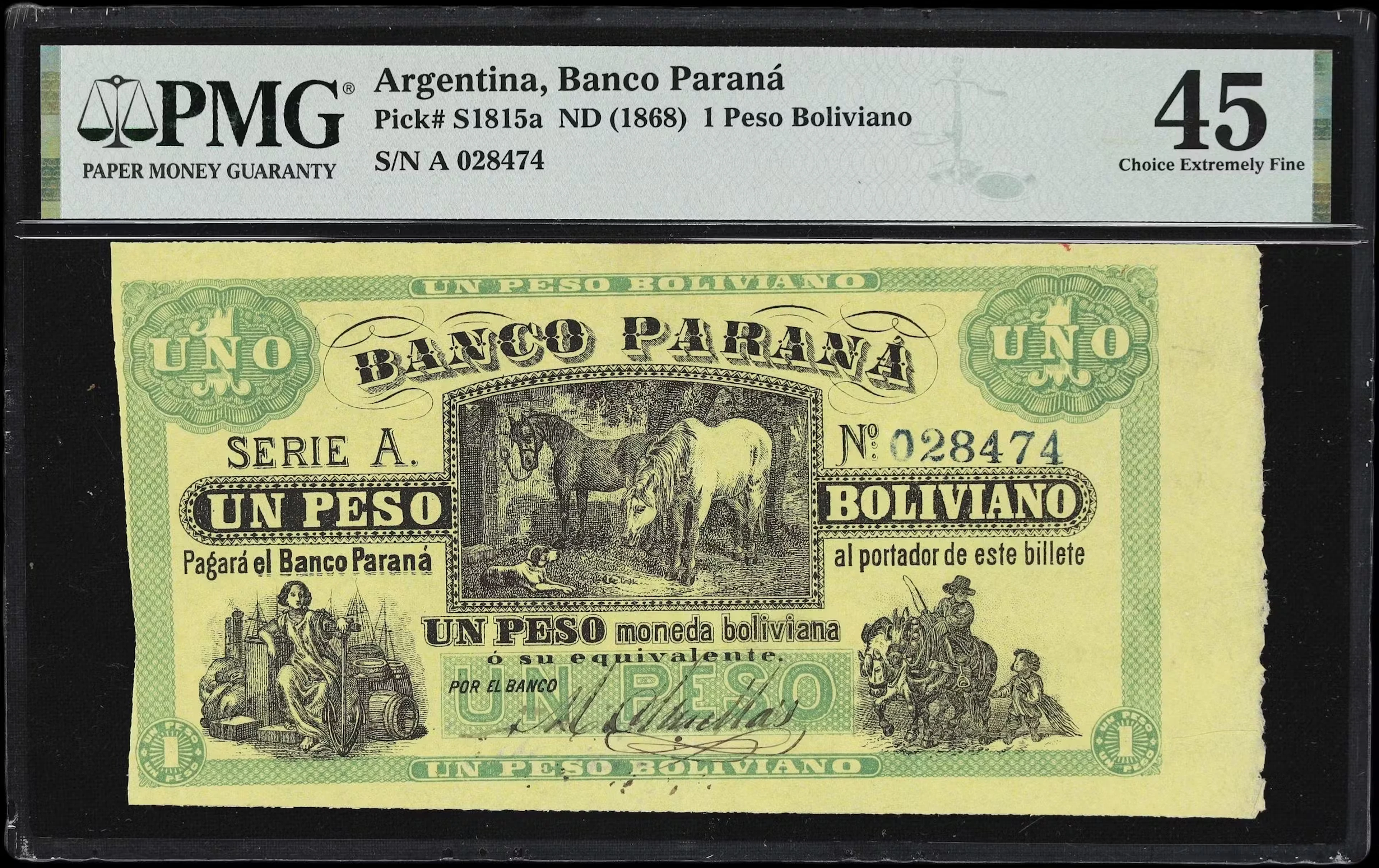 ARGENTINA. Banco Parana. 1 Peso Boliviano, ND (1868). P-S1815a. PMG