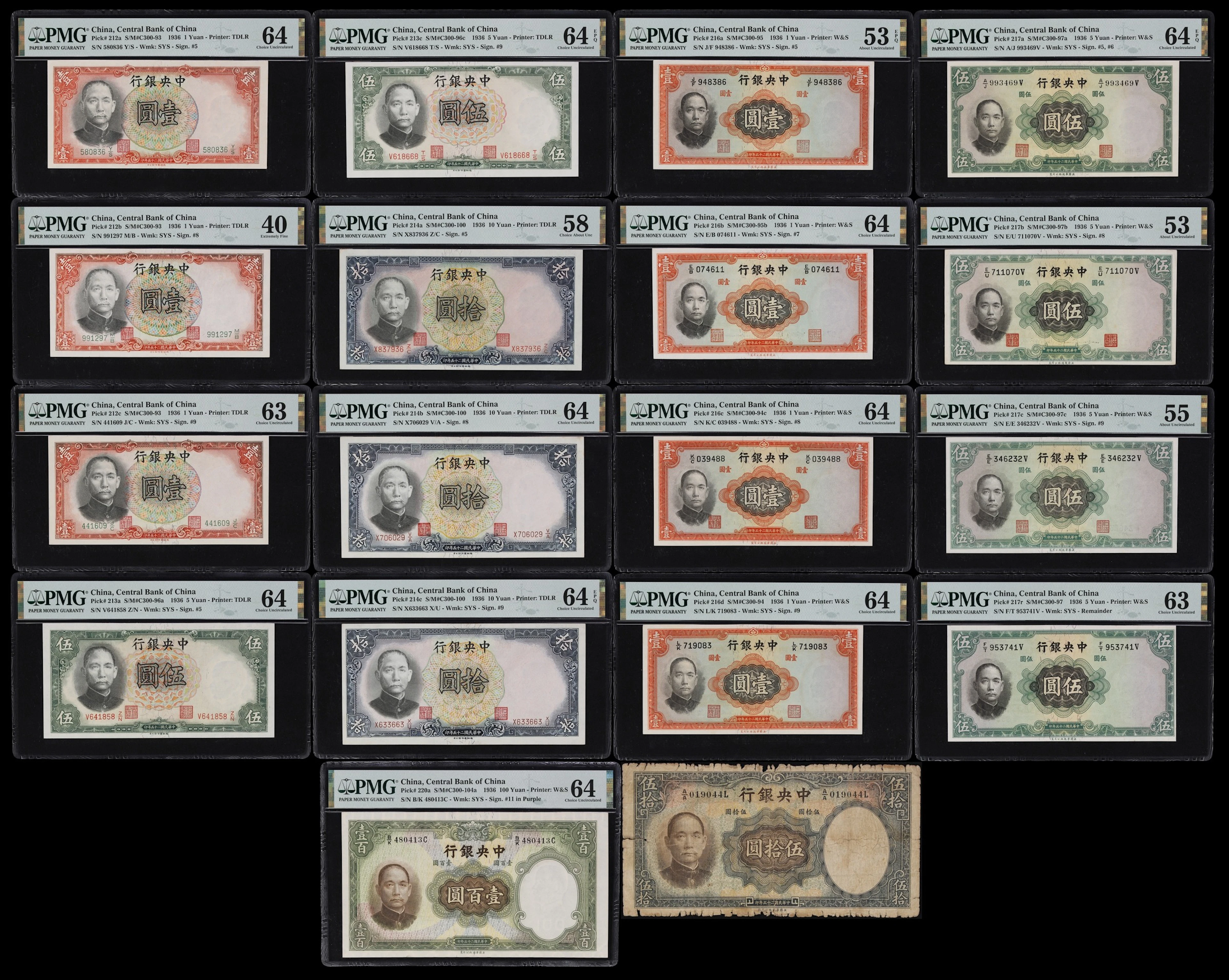 CHINA--REPUBLIC. Lot of (18). Central Bank of China. 1, 5, 10, 50