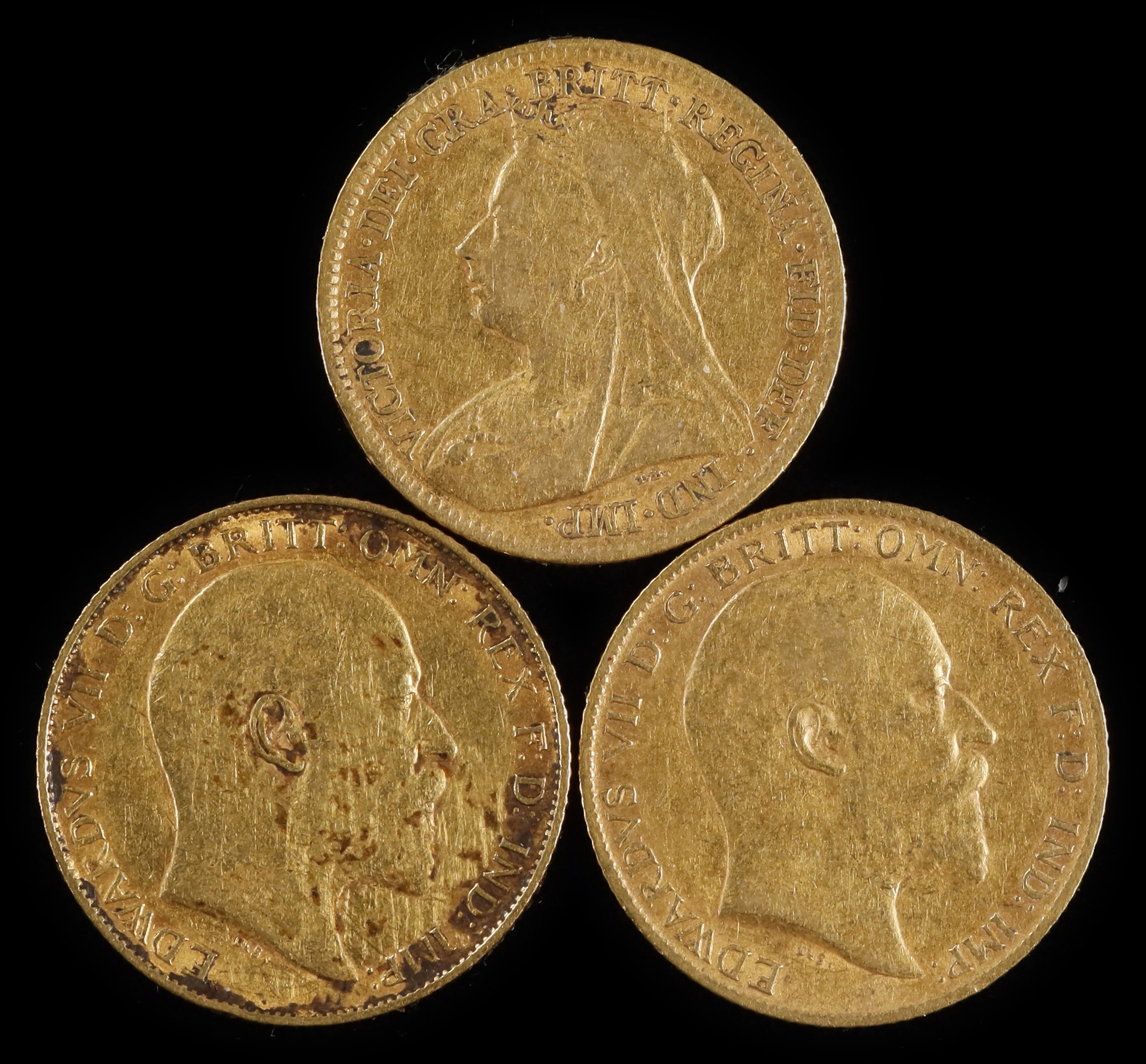 (0.354 oz, 11.011 g AGW). Great Britain. Lot of (3) Mixed Date Gold